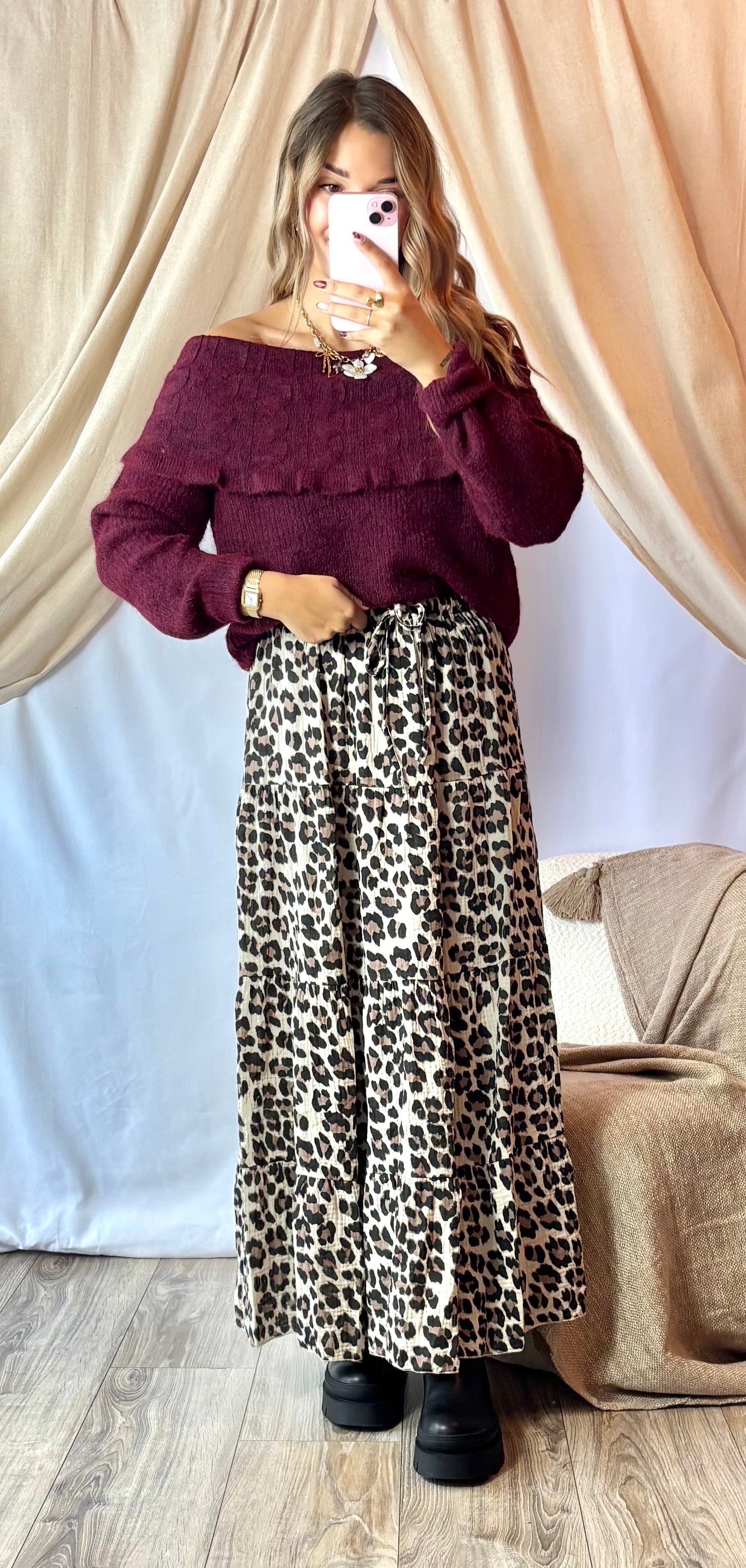 Jupe Gaze de Coton Léopard