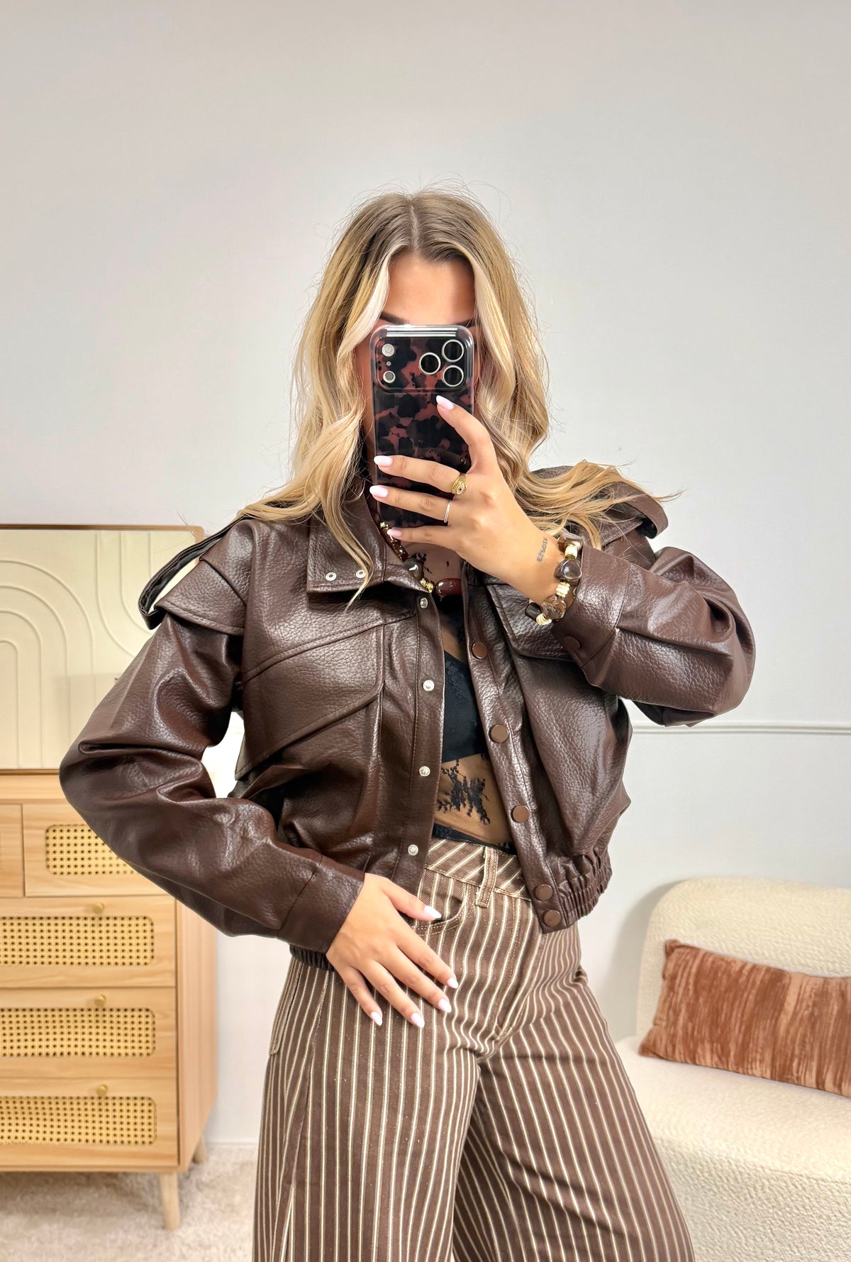 Veste Perfecto simili cuir Chocolat