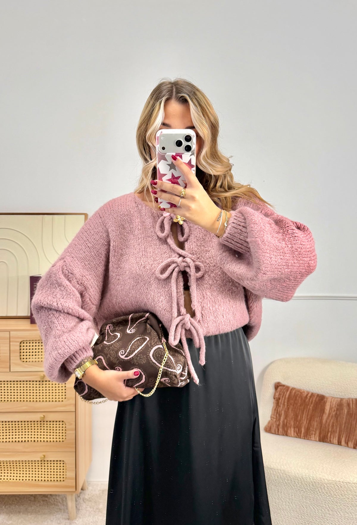 Gilet Noeud Doux Vieux Rose