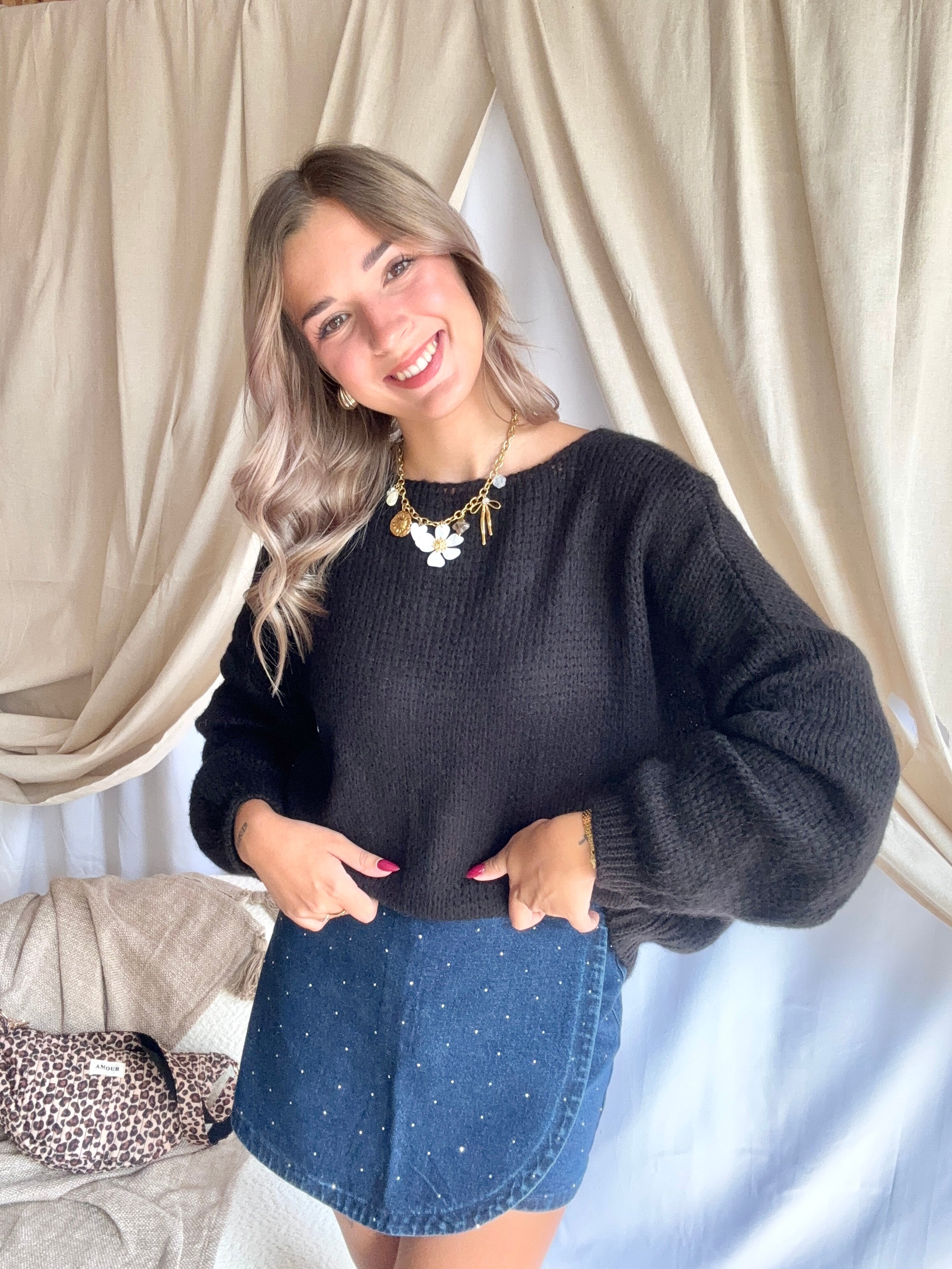 Pull Noeud Léopard Noir