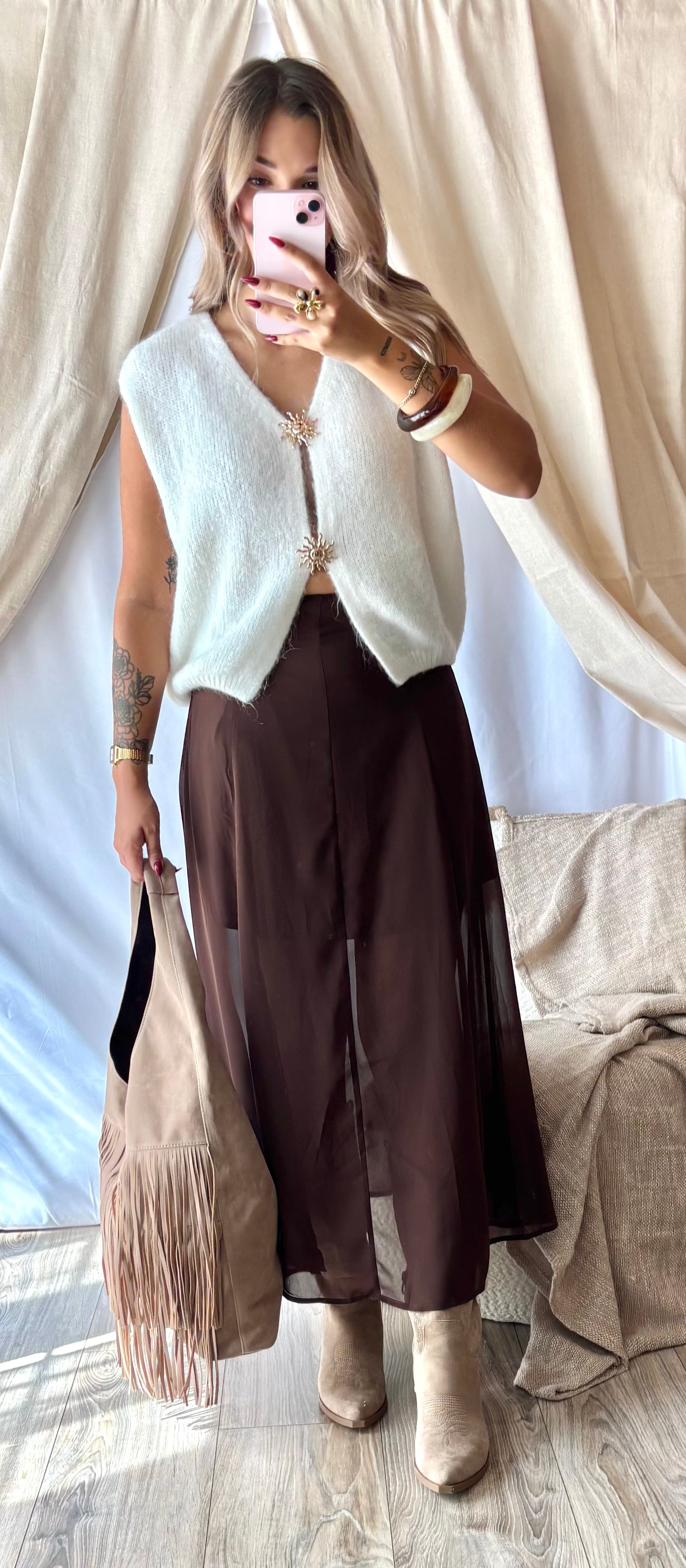 Gilet Broches Soleil Crème