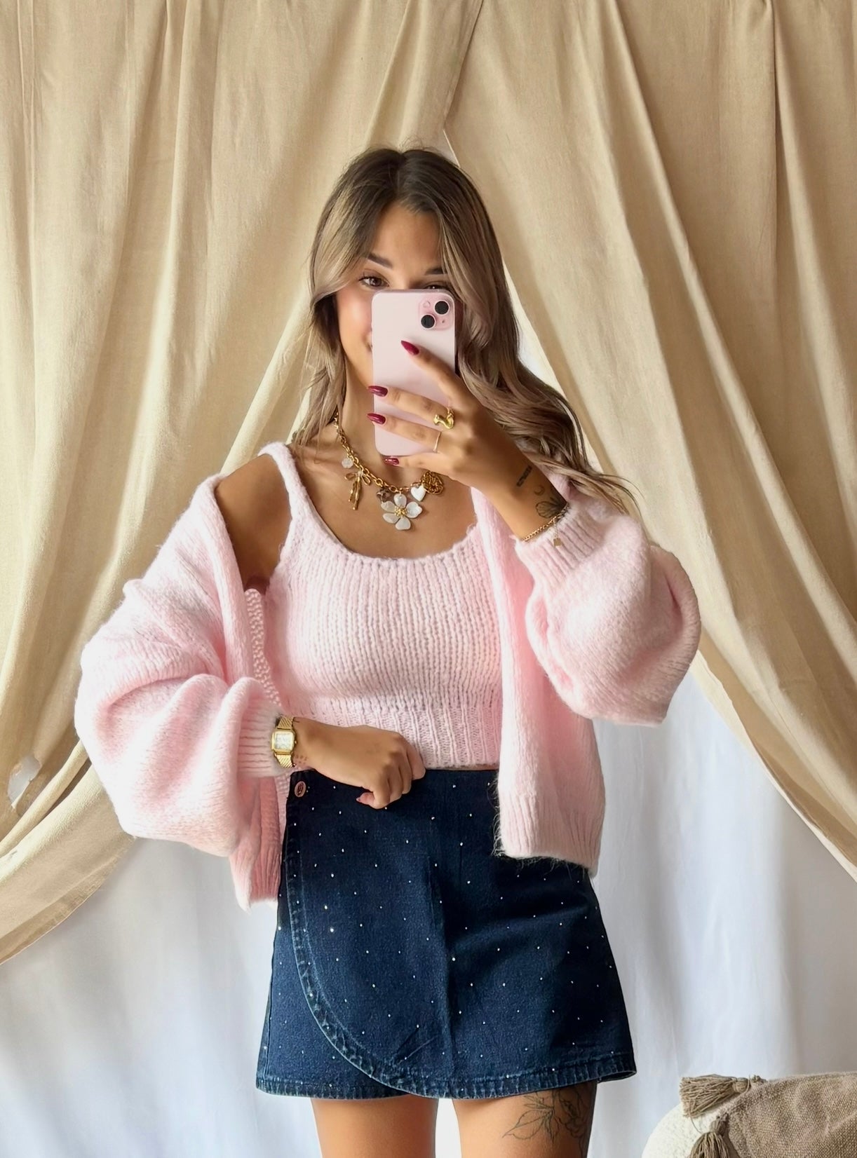 Gilet & Top Rose