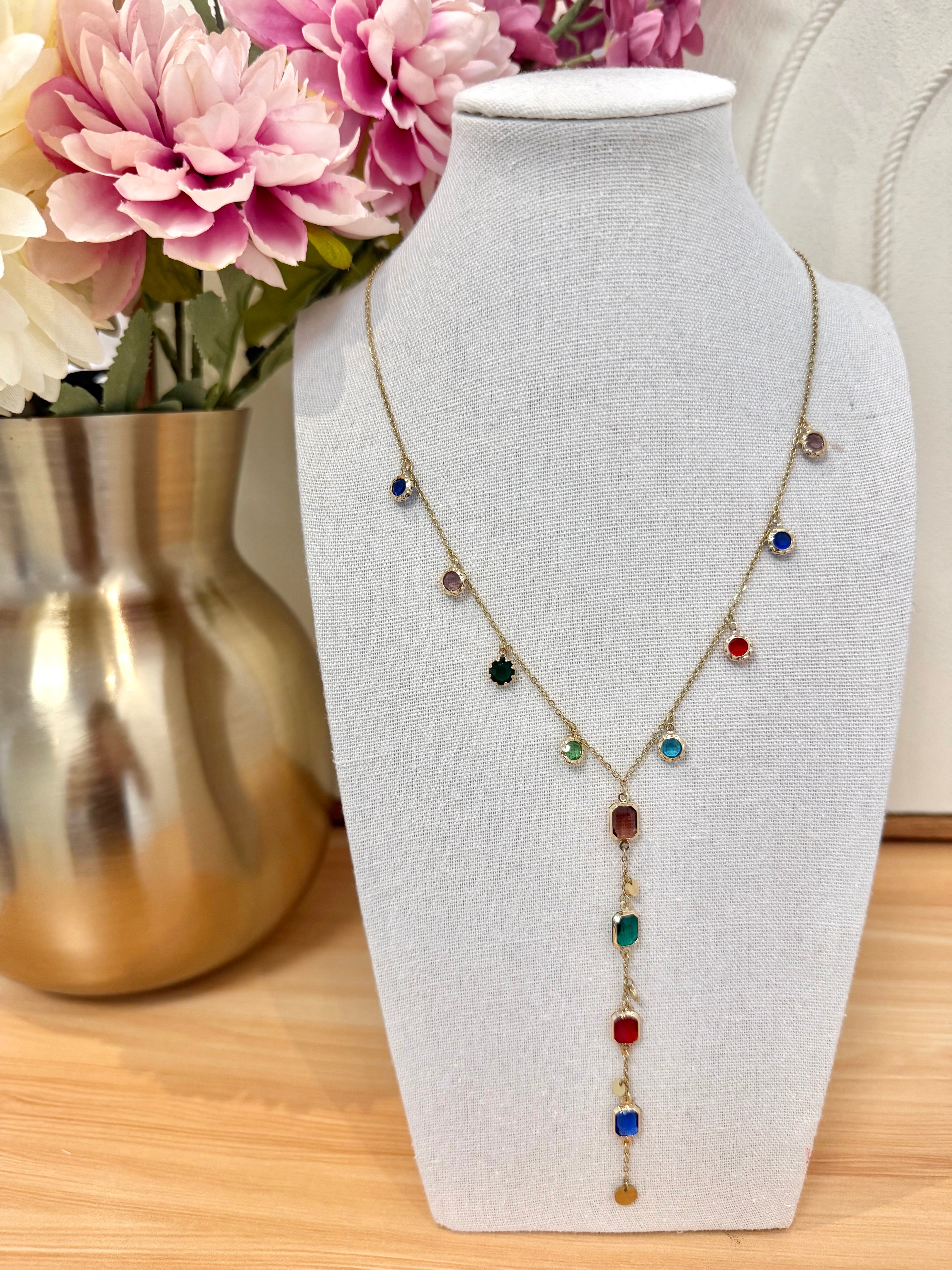 Collier Y Cristaux Multicolore