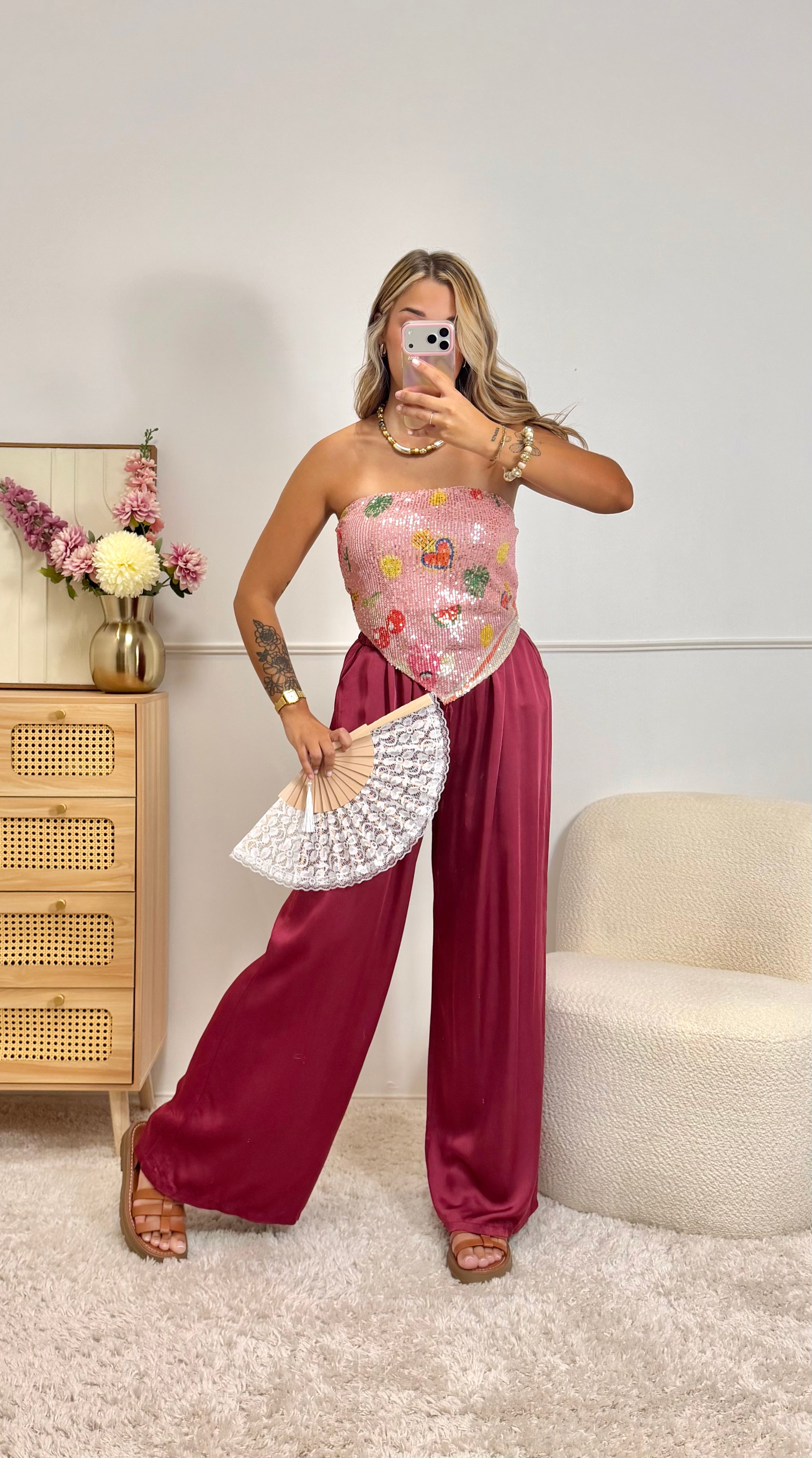 Pantalon Satiné bordeaux