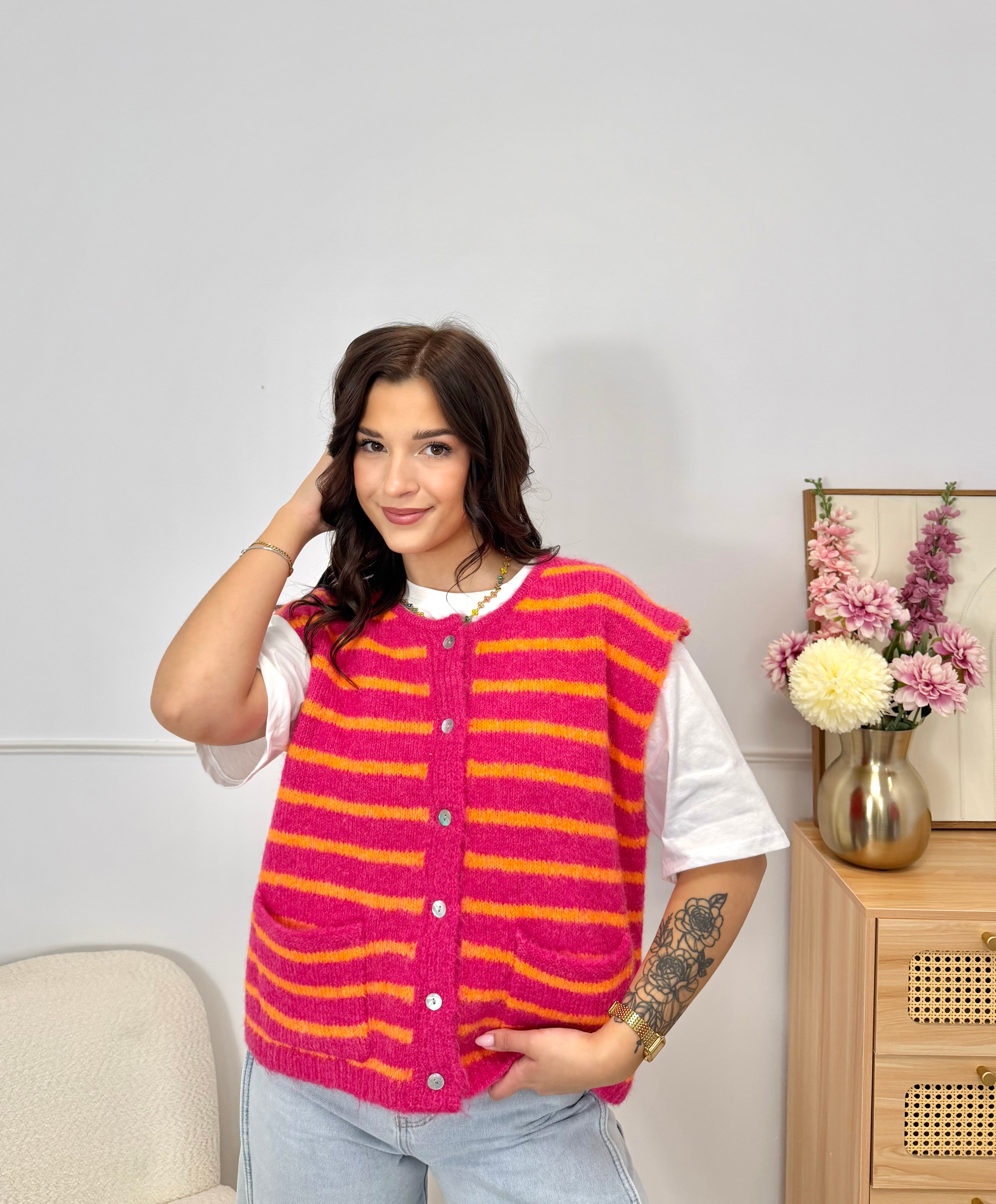 Gilet Rayé Fuschsia & Orange