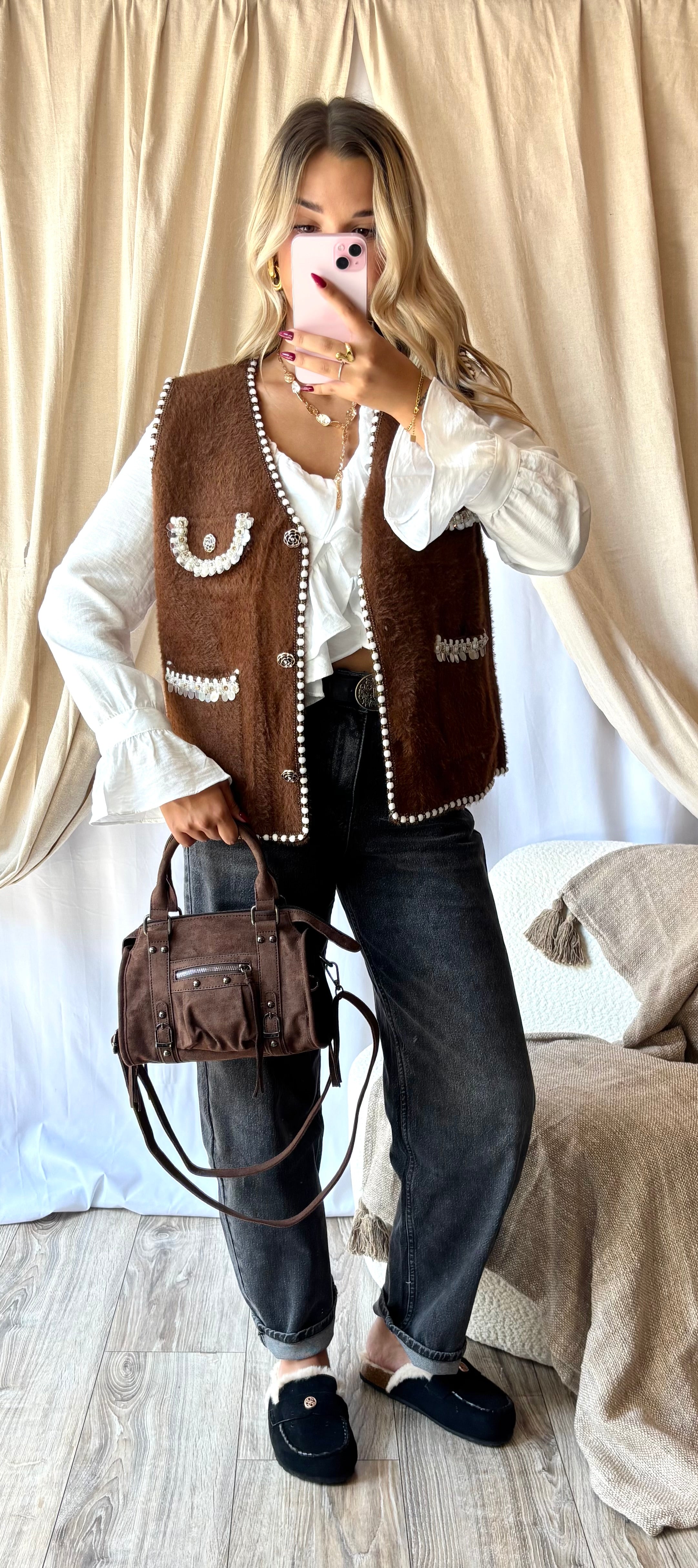 Gilet Sequin Camel
