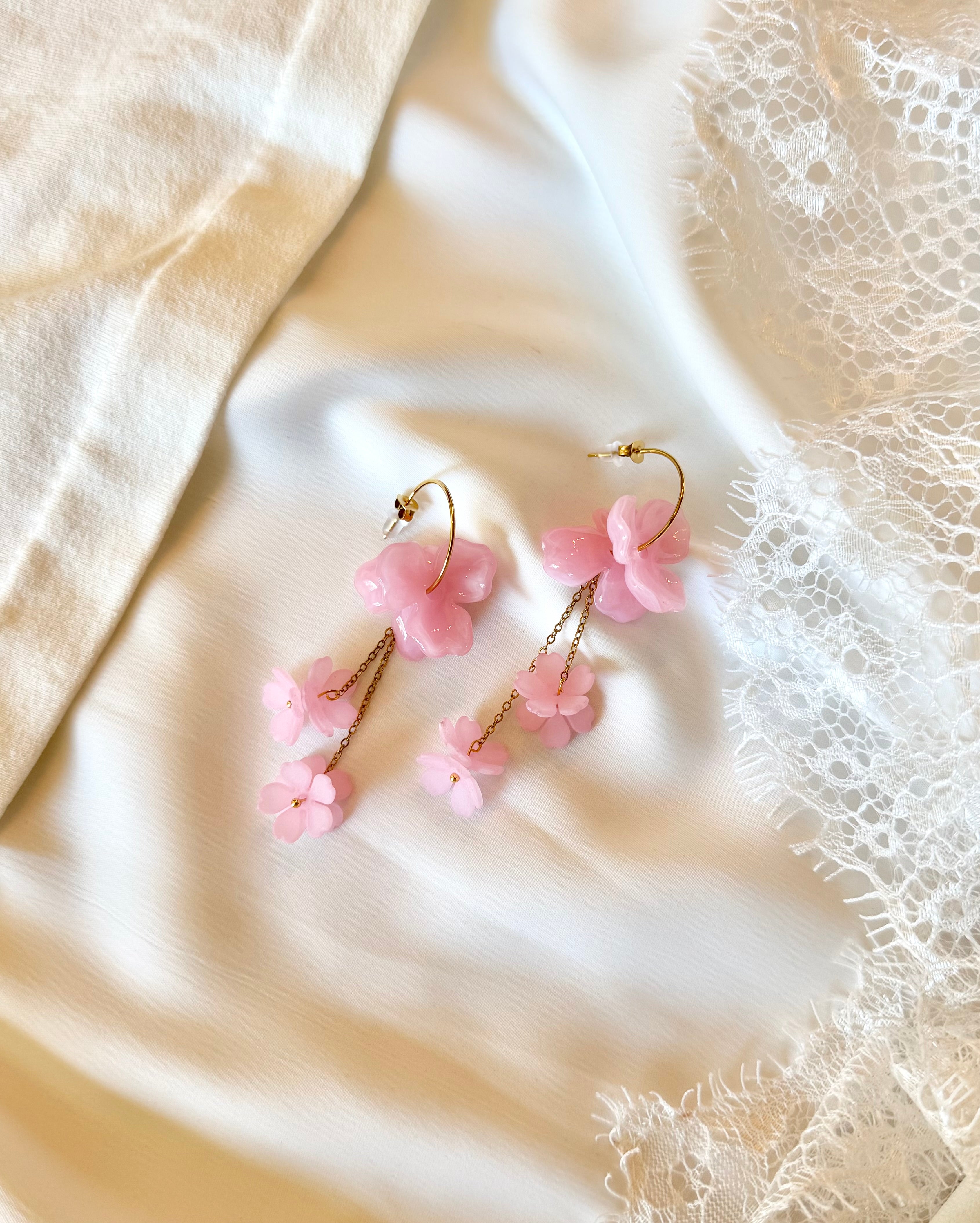 Bloucles D'oreilles Fleurs Rose