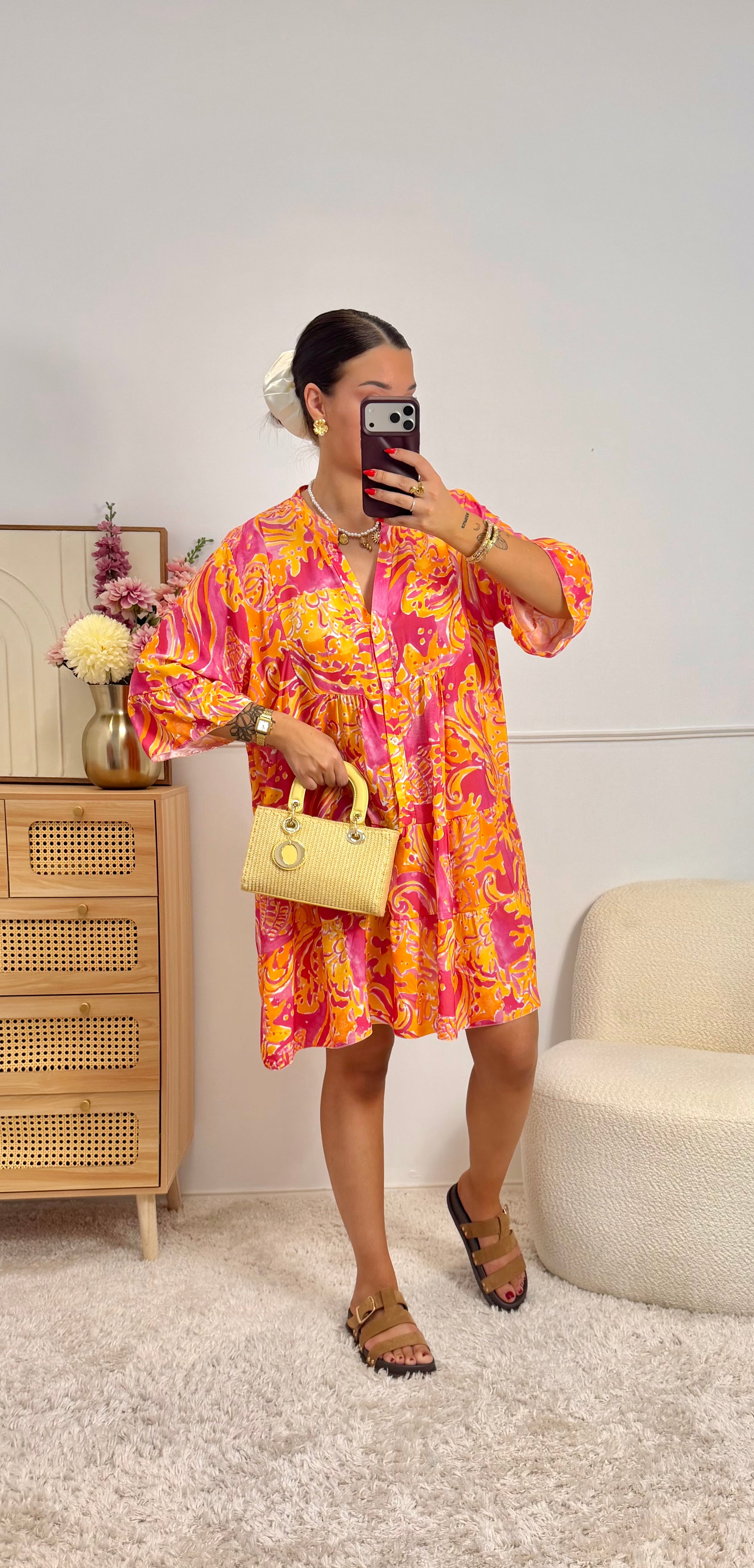 Robe Imprimée Orange & Rose