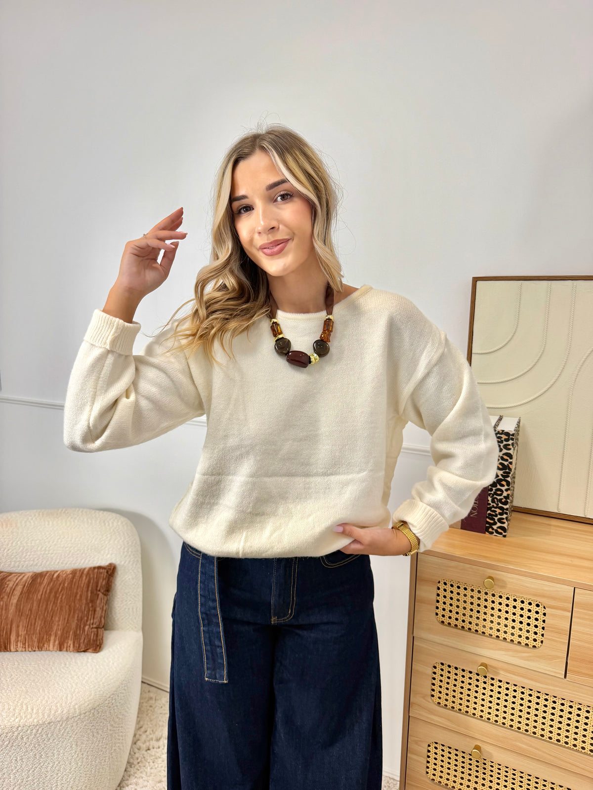 Pull Dos Dentelle Crème