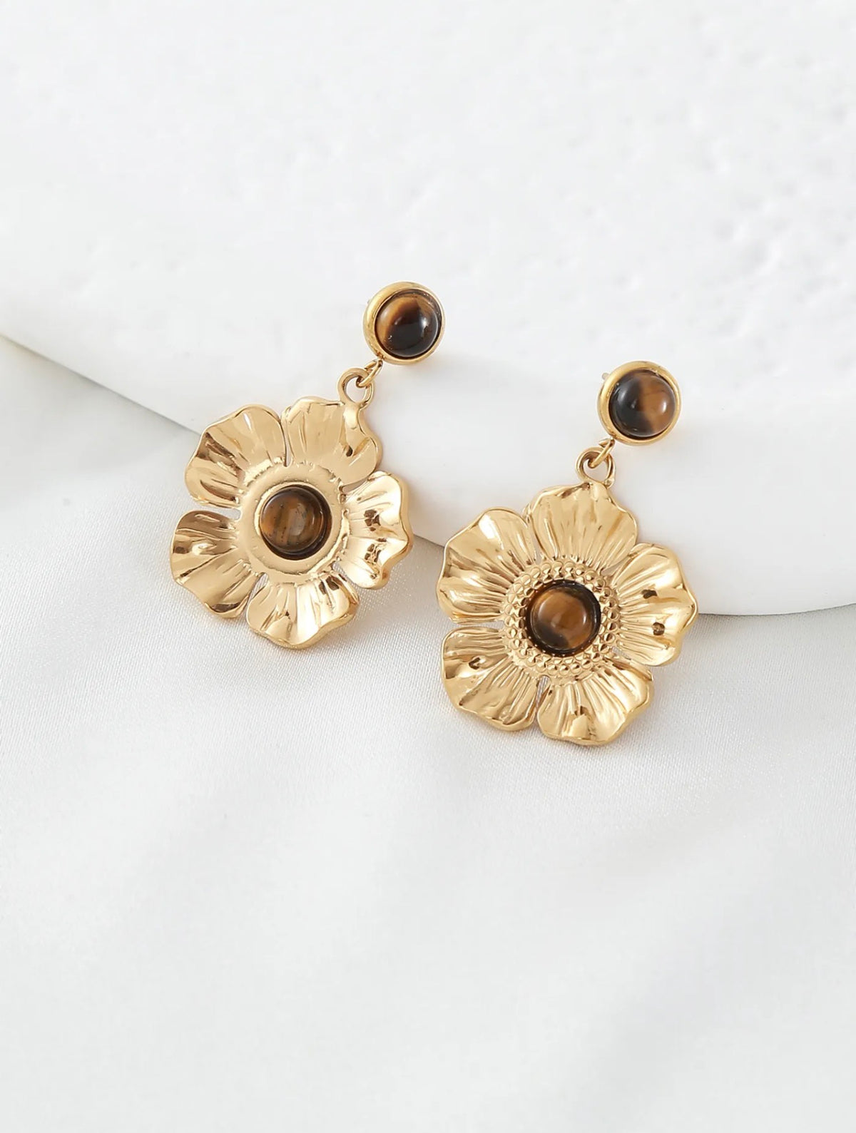 Boucles d’oreilles Fleur Œil de tigre