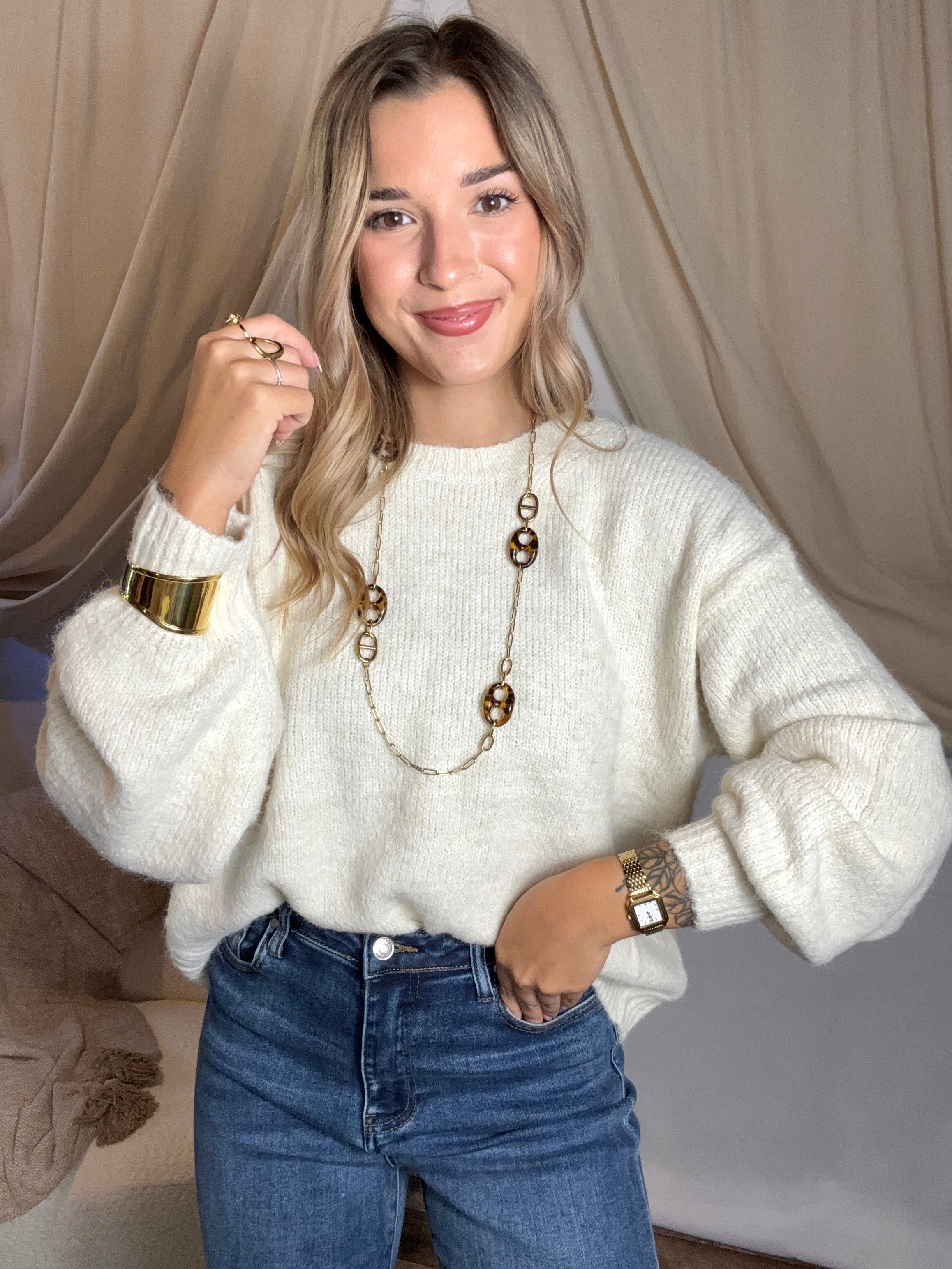 Pull Noeud Léopard Crème