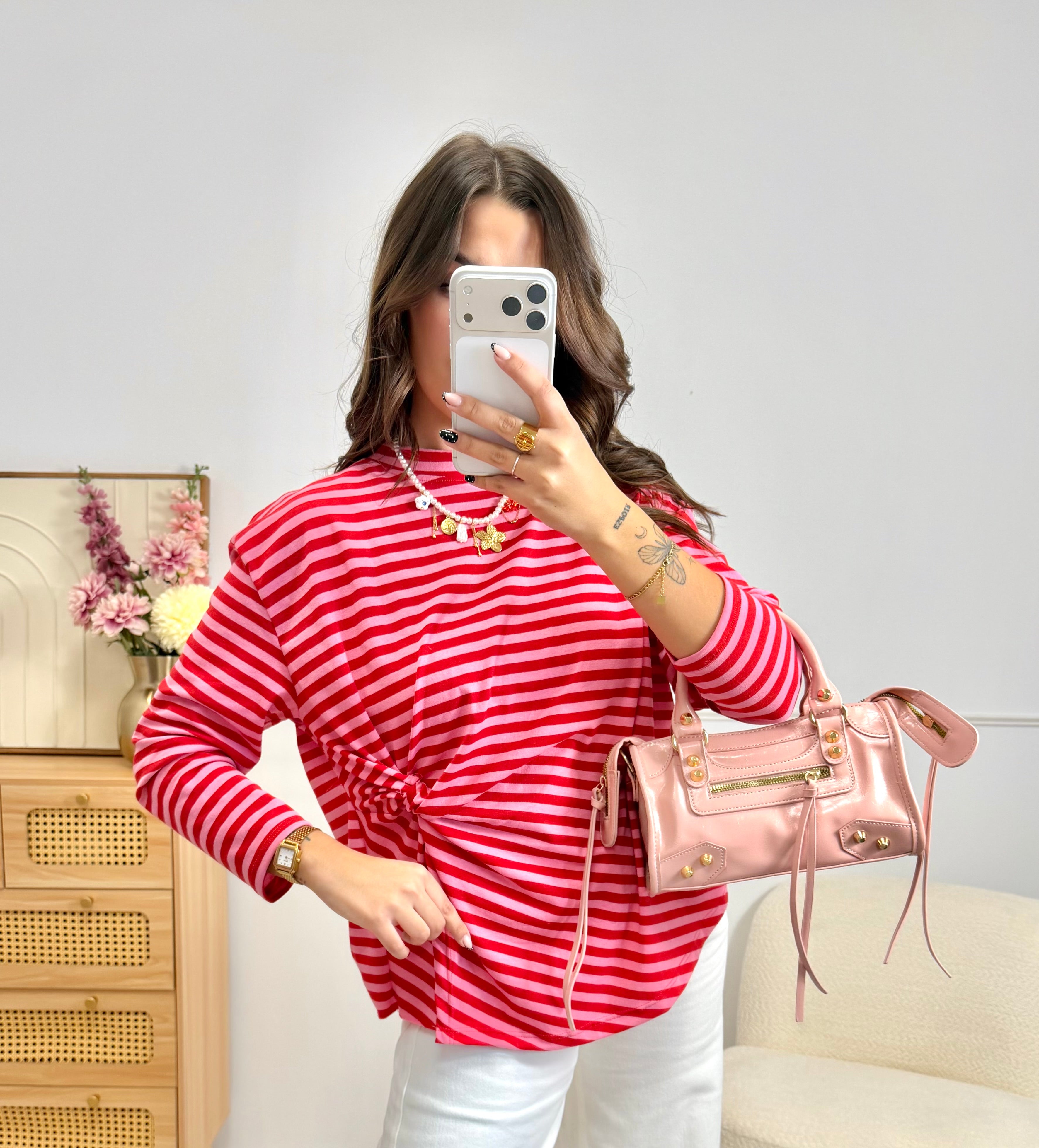 Top à Rayures Noeud Rouge