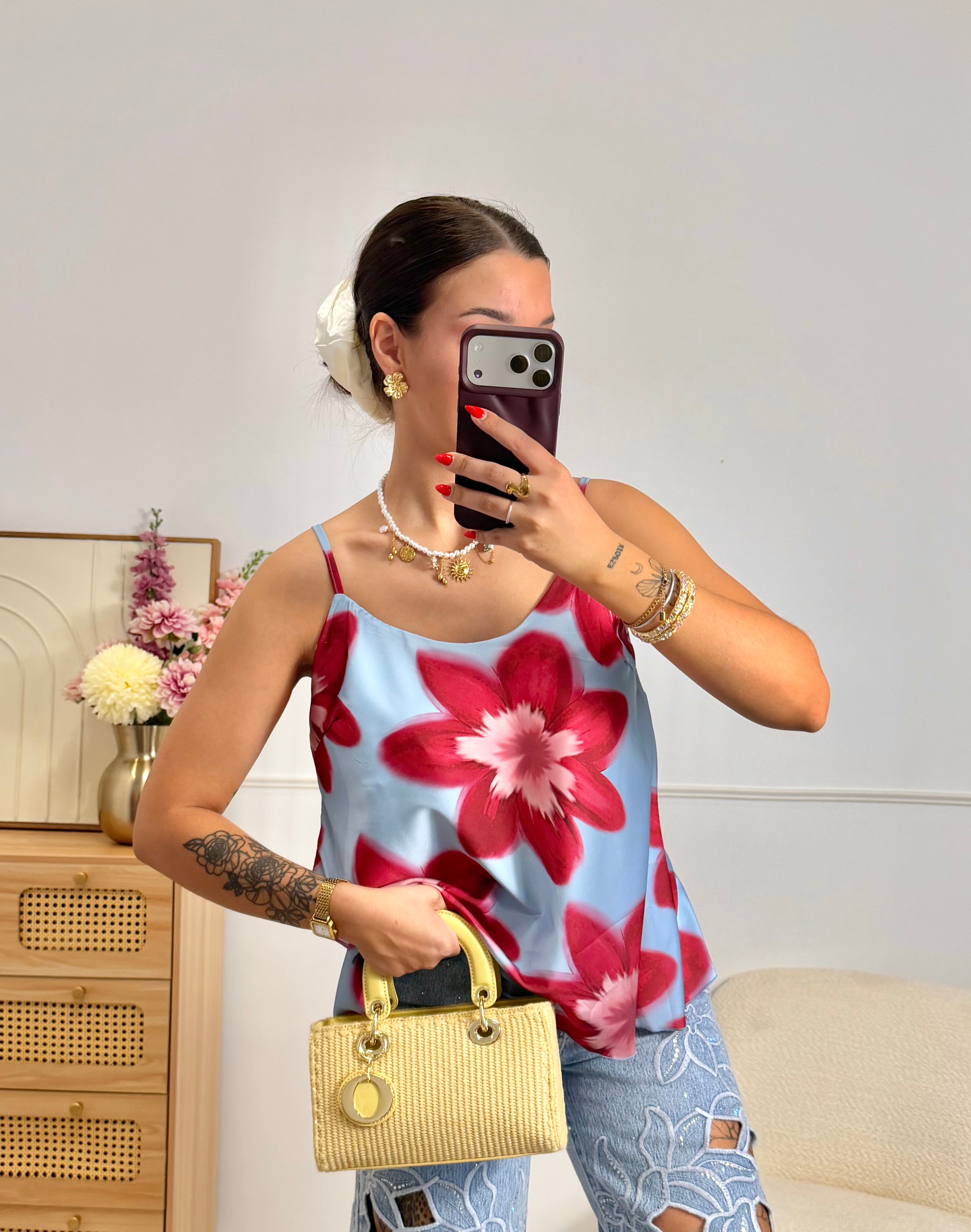 Top Fleurs Bleu Ciel