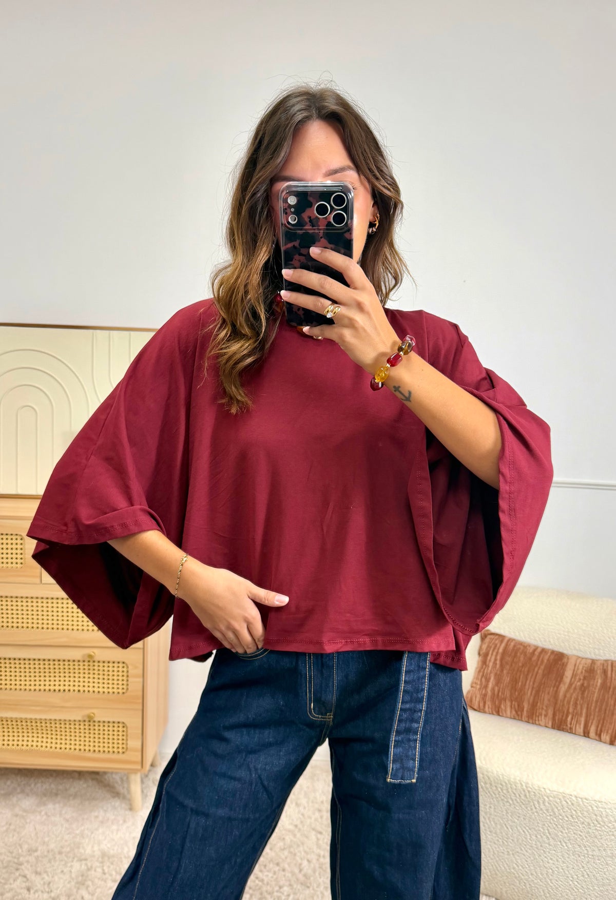 T-shirt manches chauve souris Bordeaux