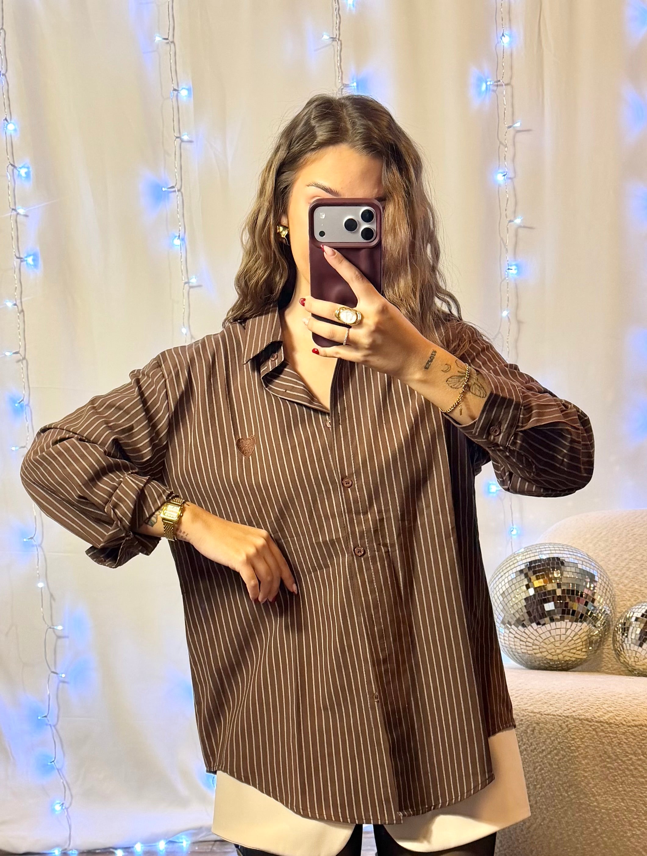 Chemise Cœur & Rayures Chocolat