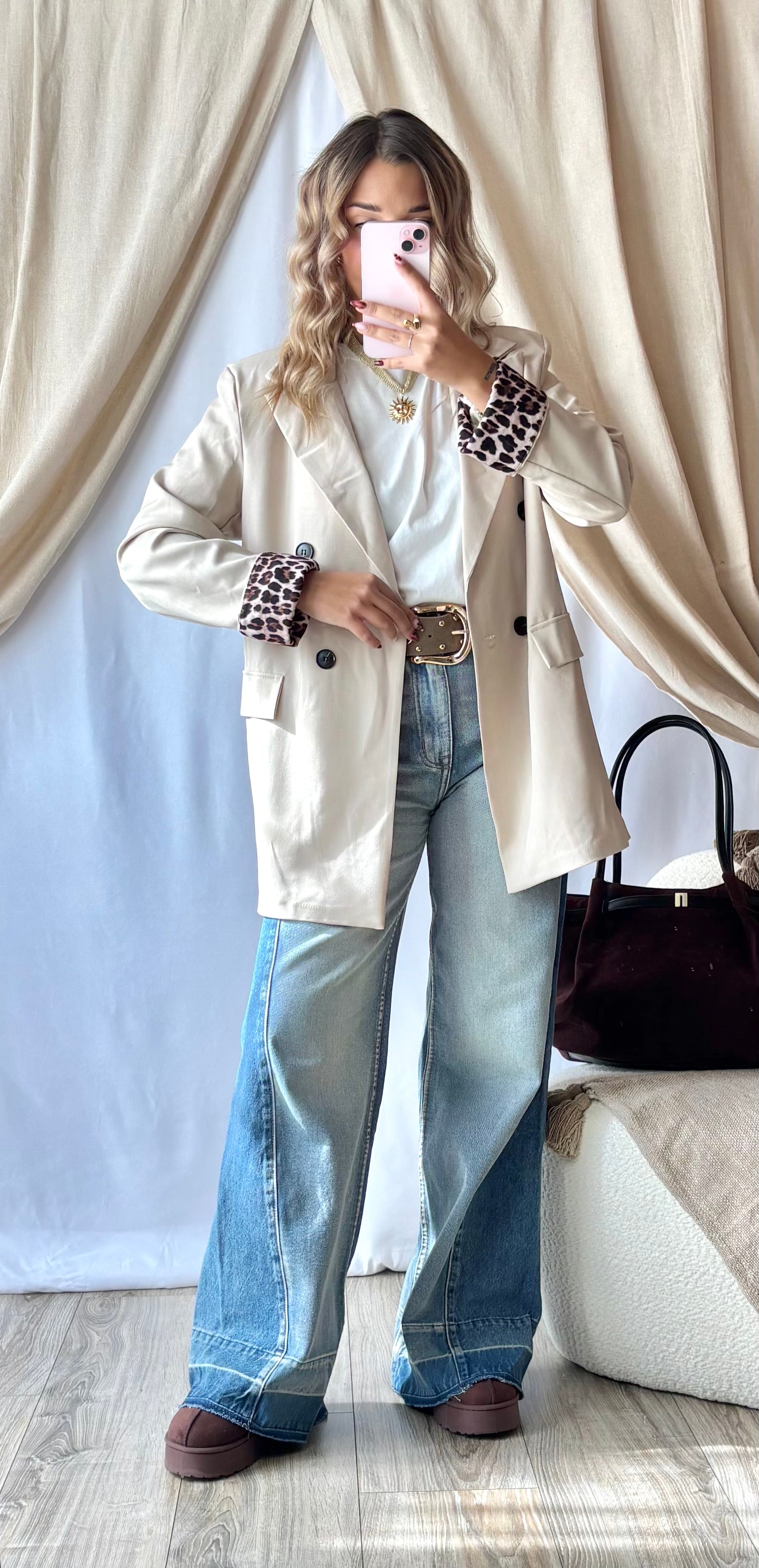 Blazer Revers Léopard Beige