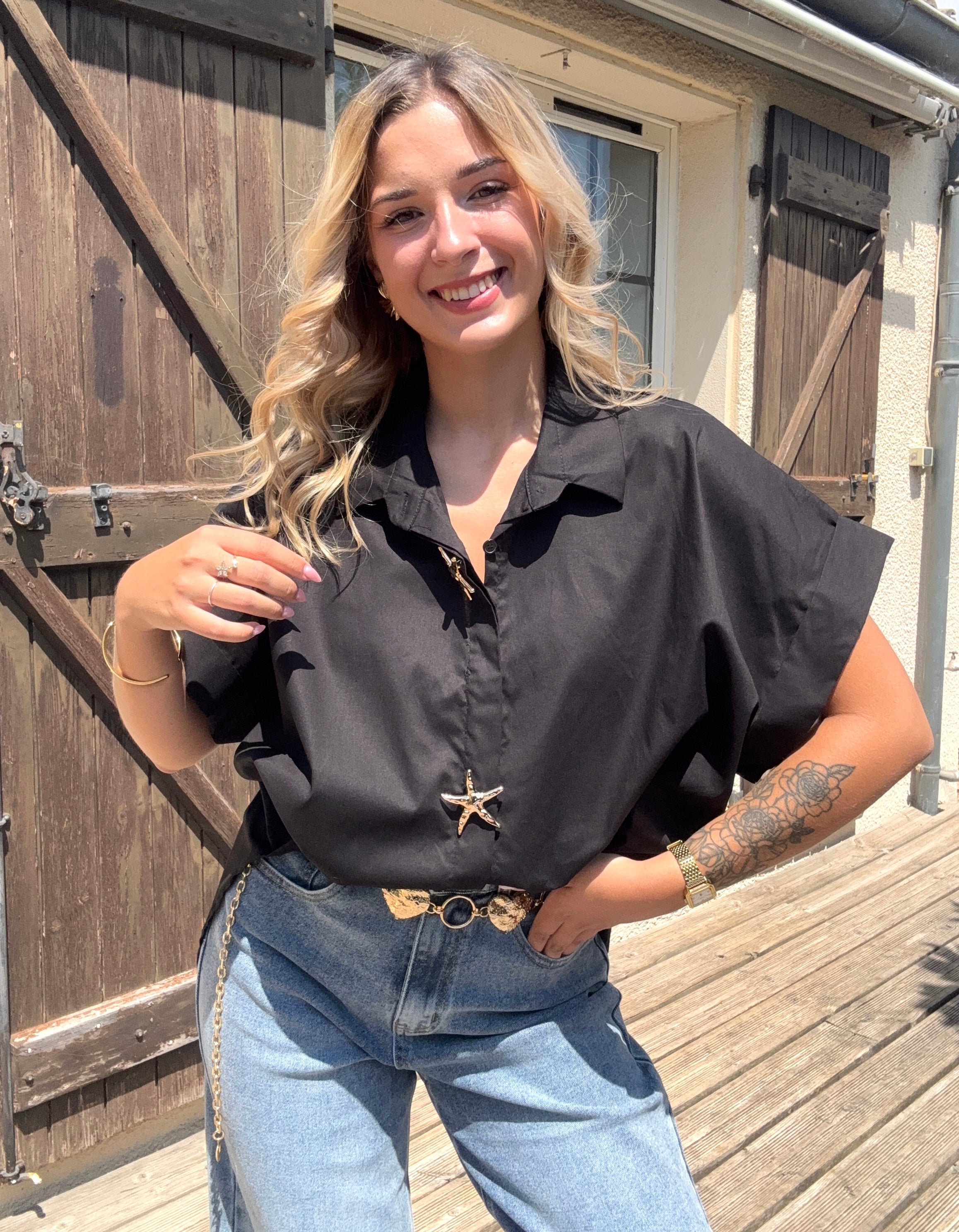 Chemise avec Broches Noir