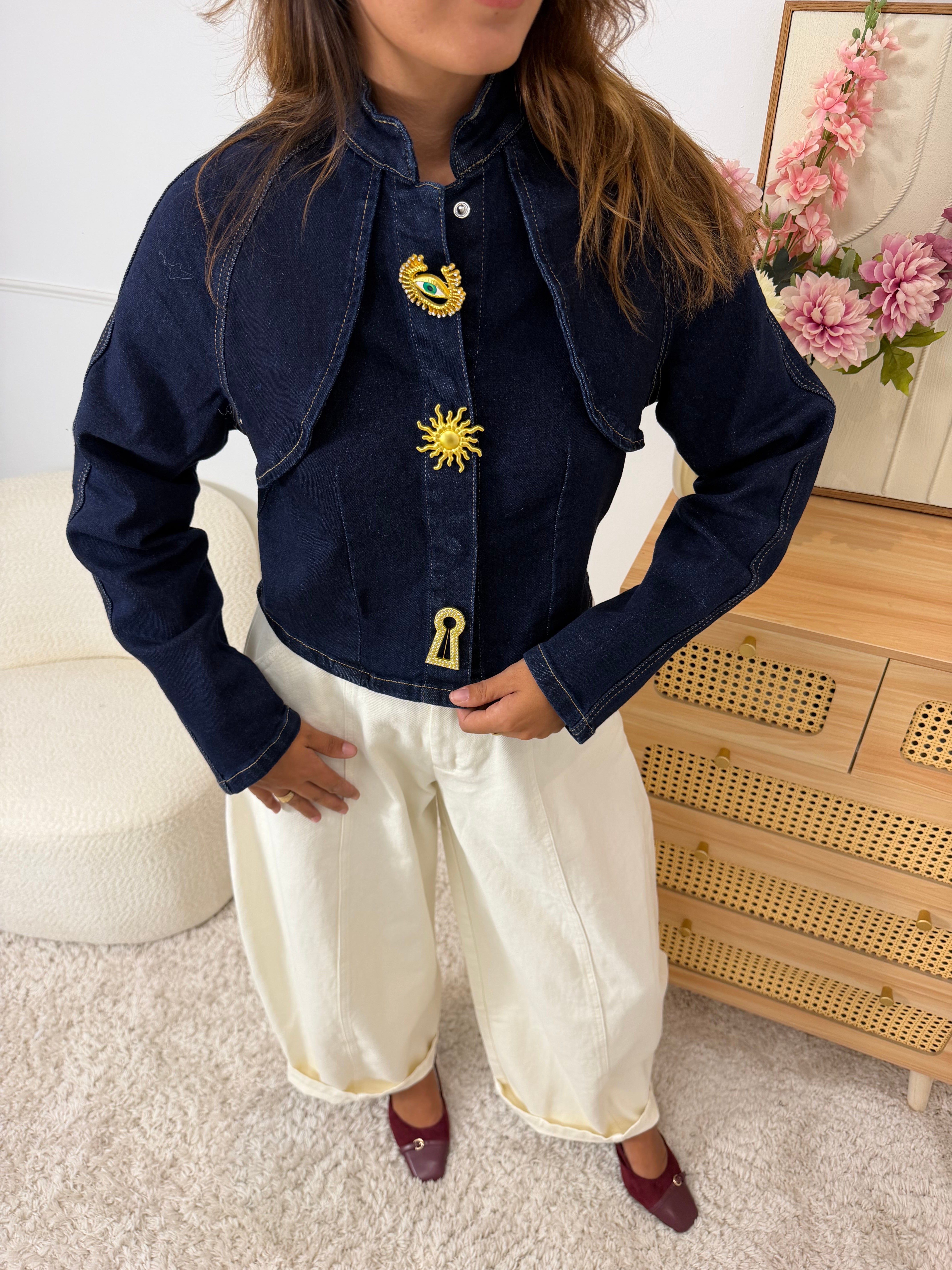 Veste jean bijoux
