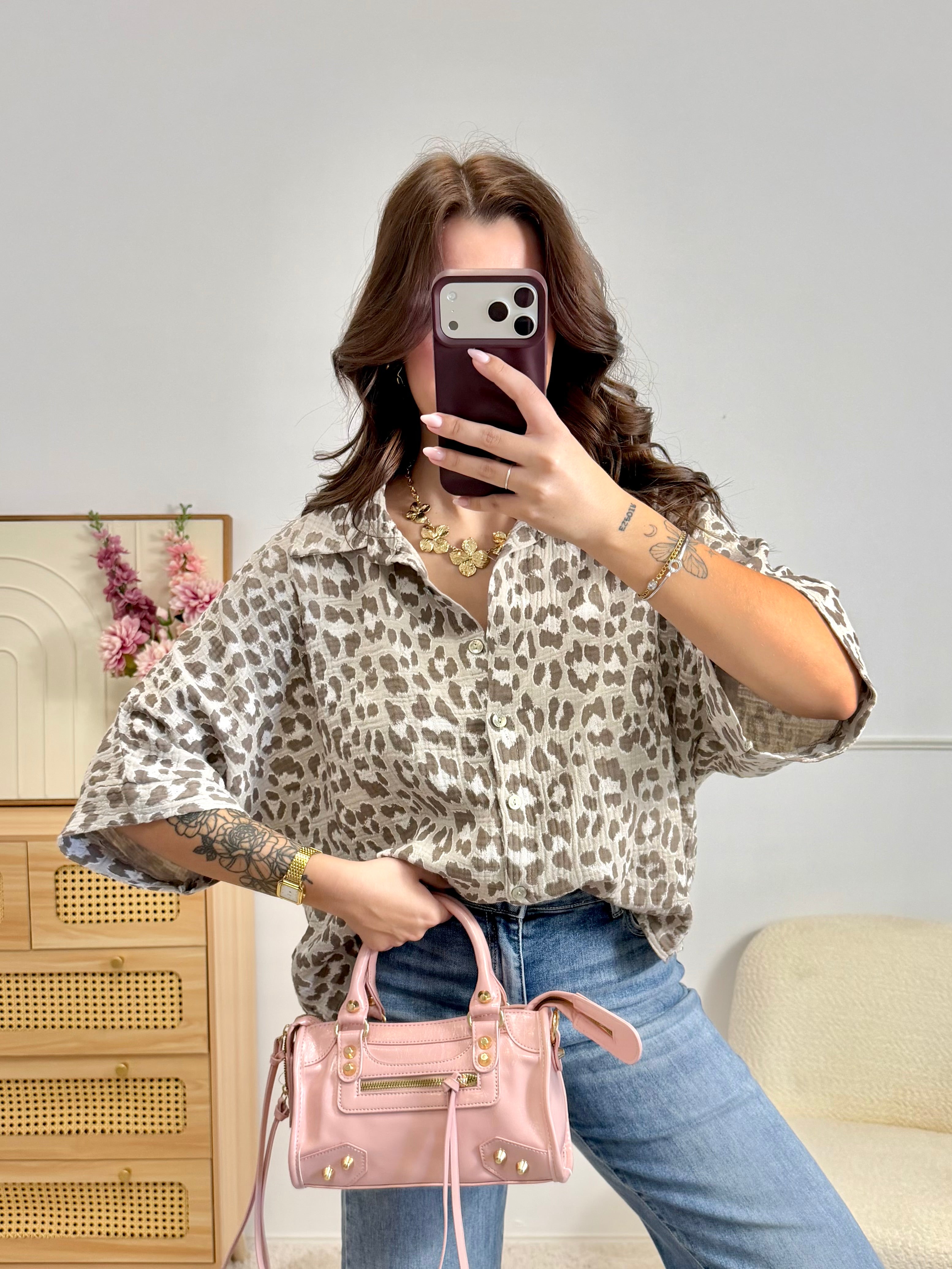 Chemise 100% Coton Léopard Beige