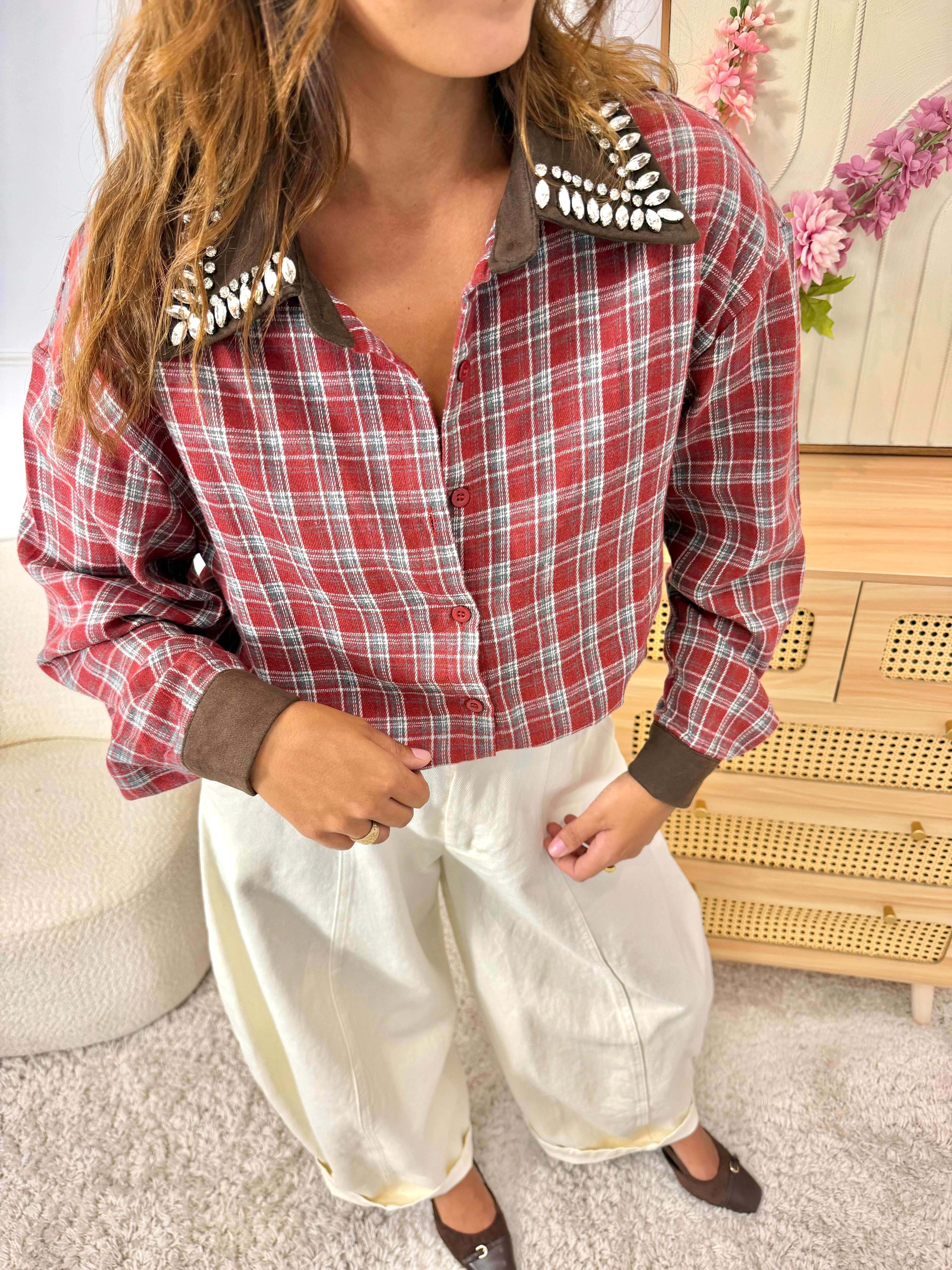 Chemise col bijoux bordeaux