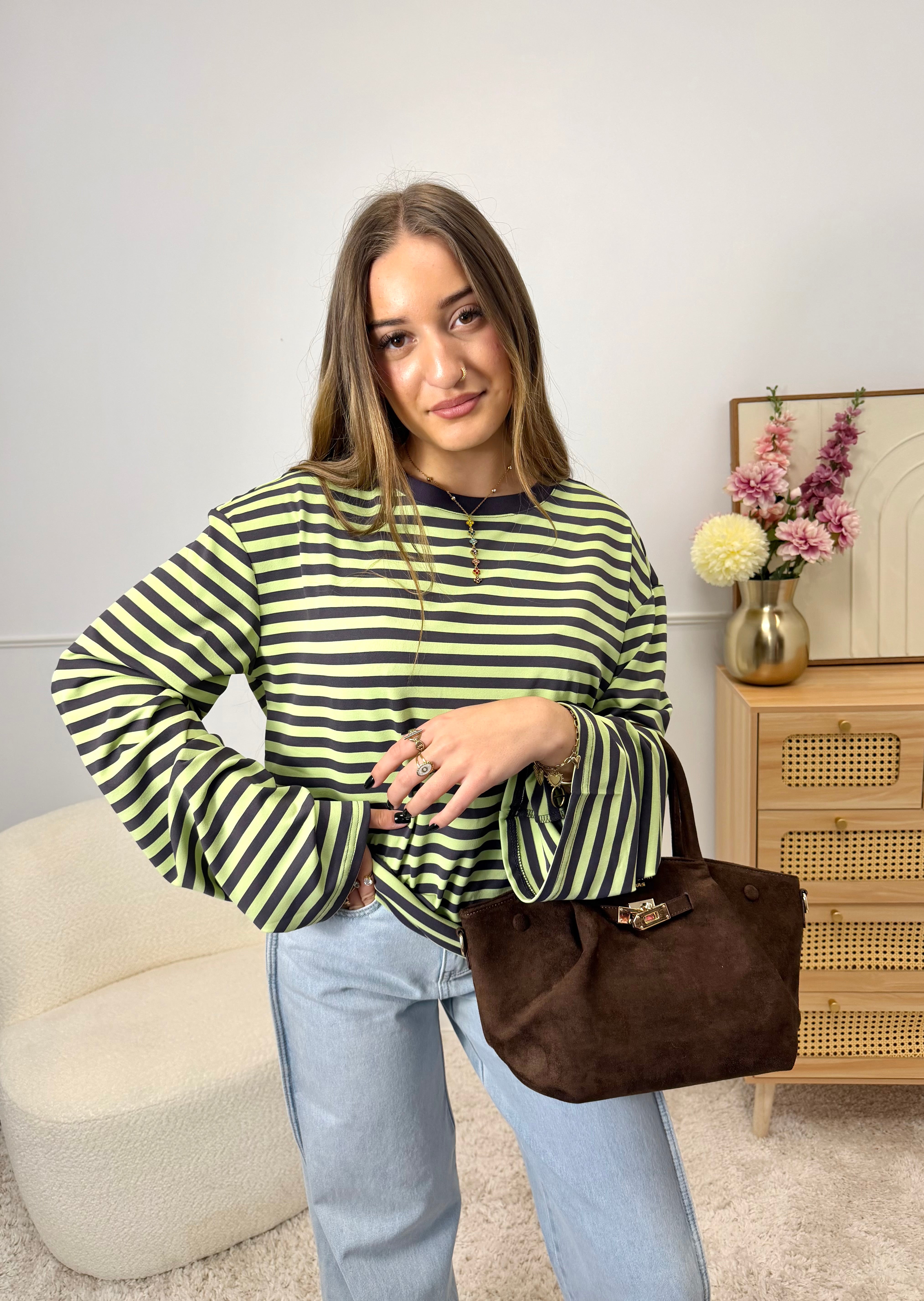 Top Rayures Vert & Marron
