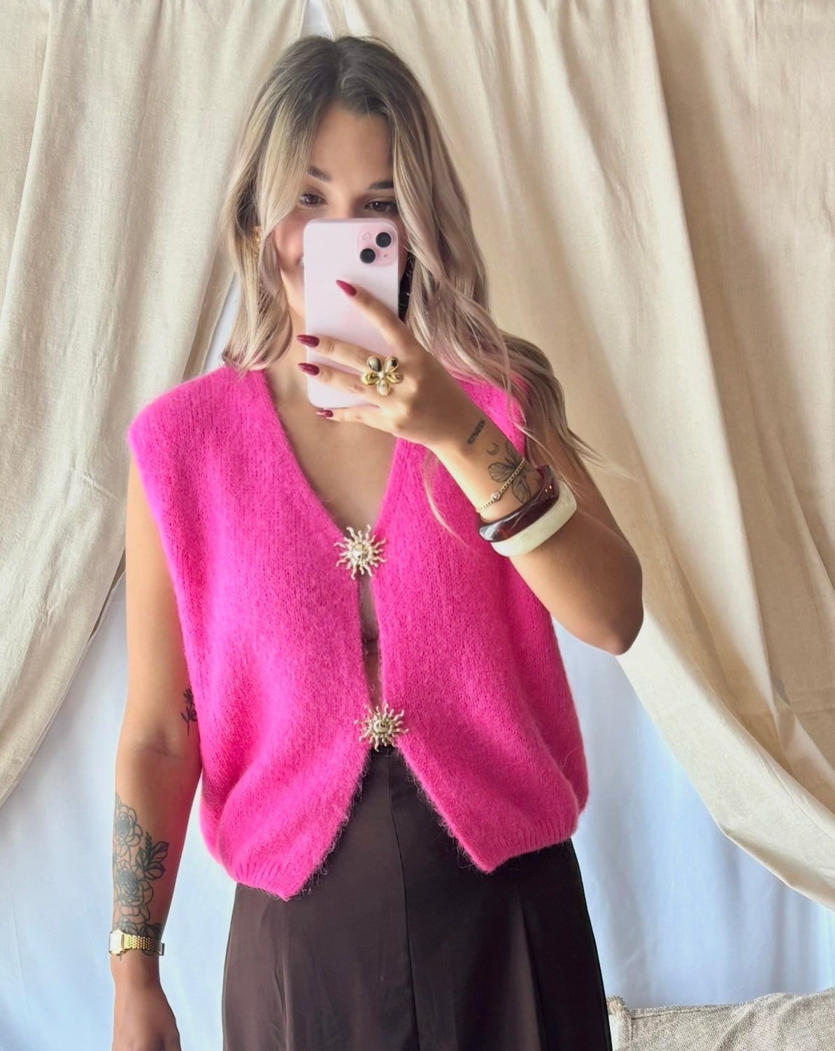 Gilet Broches Soleil Rose