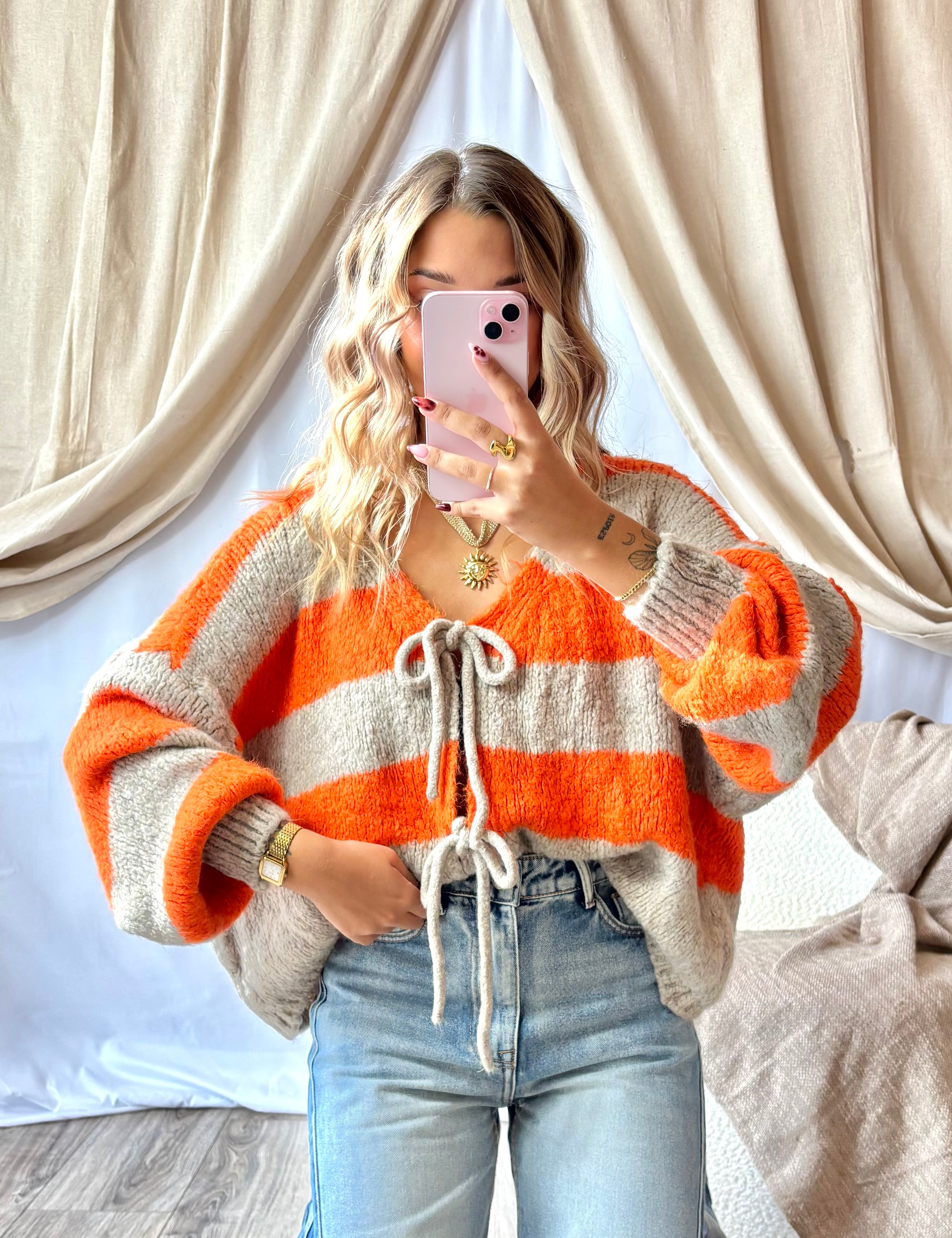 Gilet Noeud Orange&Beige