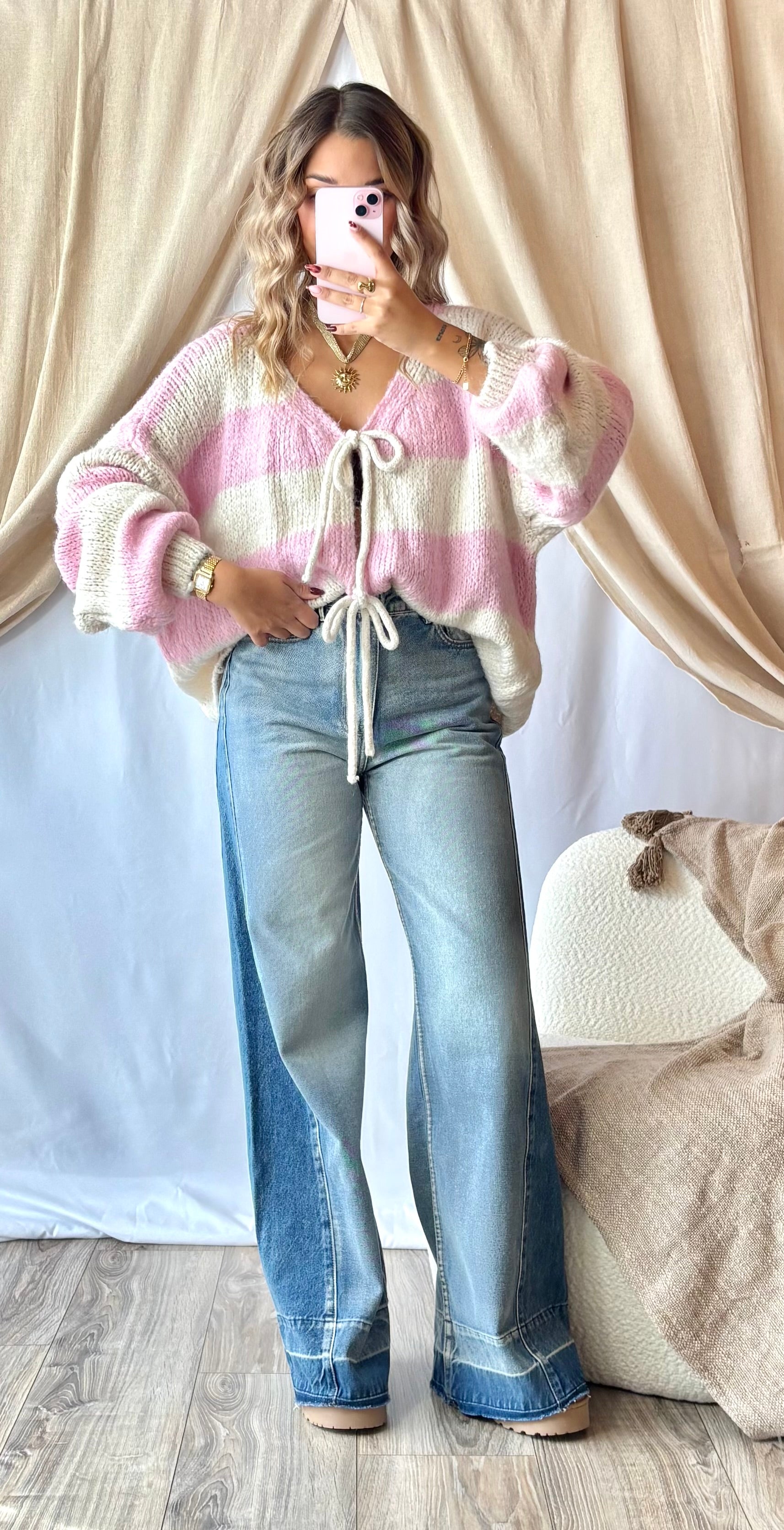 Gilet Noeud Rose&Creme