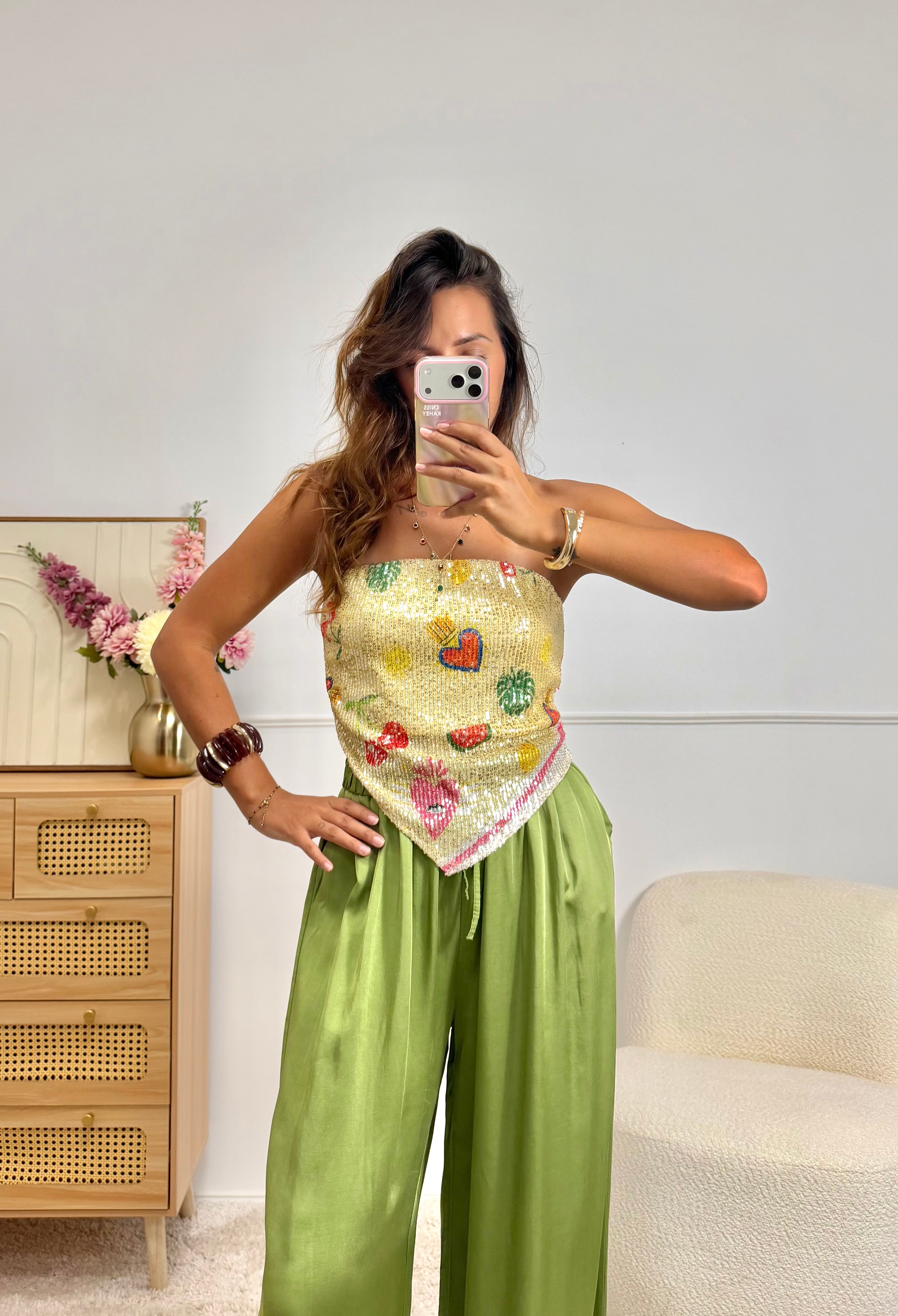 Top Foulard Sequin jaune
