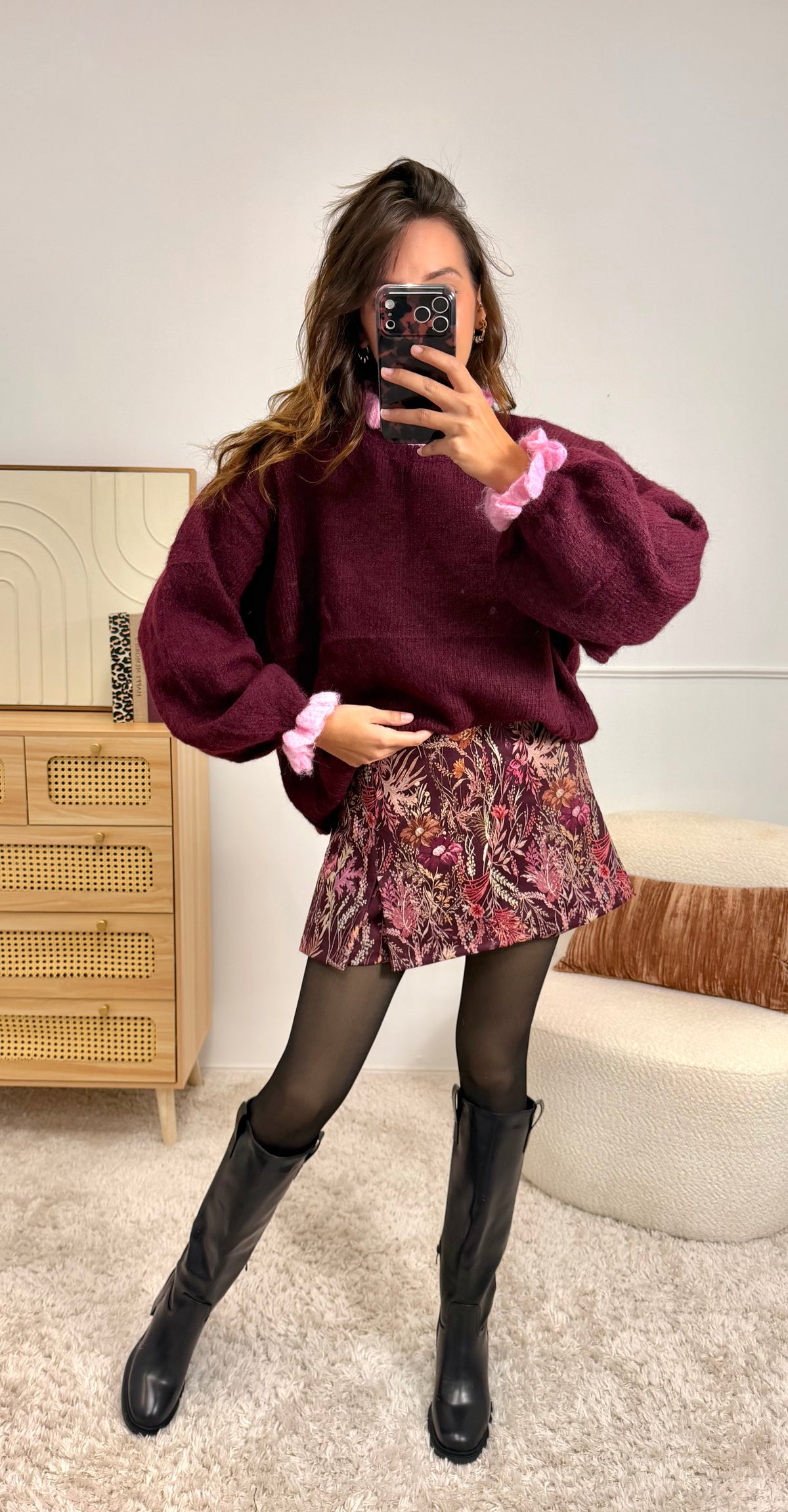 Jupe short Fleurs Bordeaux