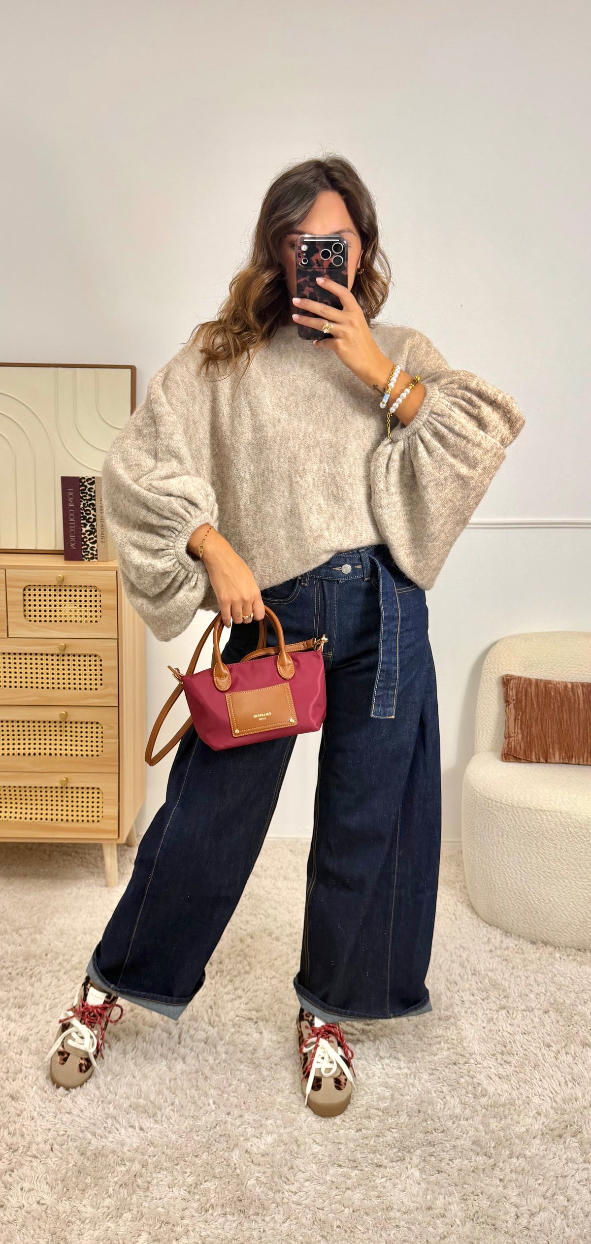 Pull manches ballon Beige