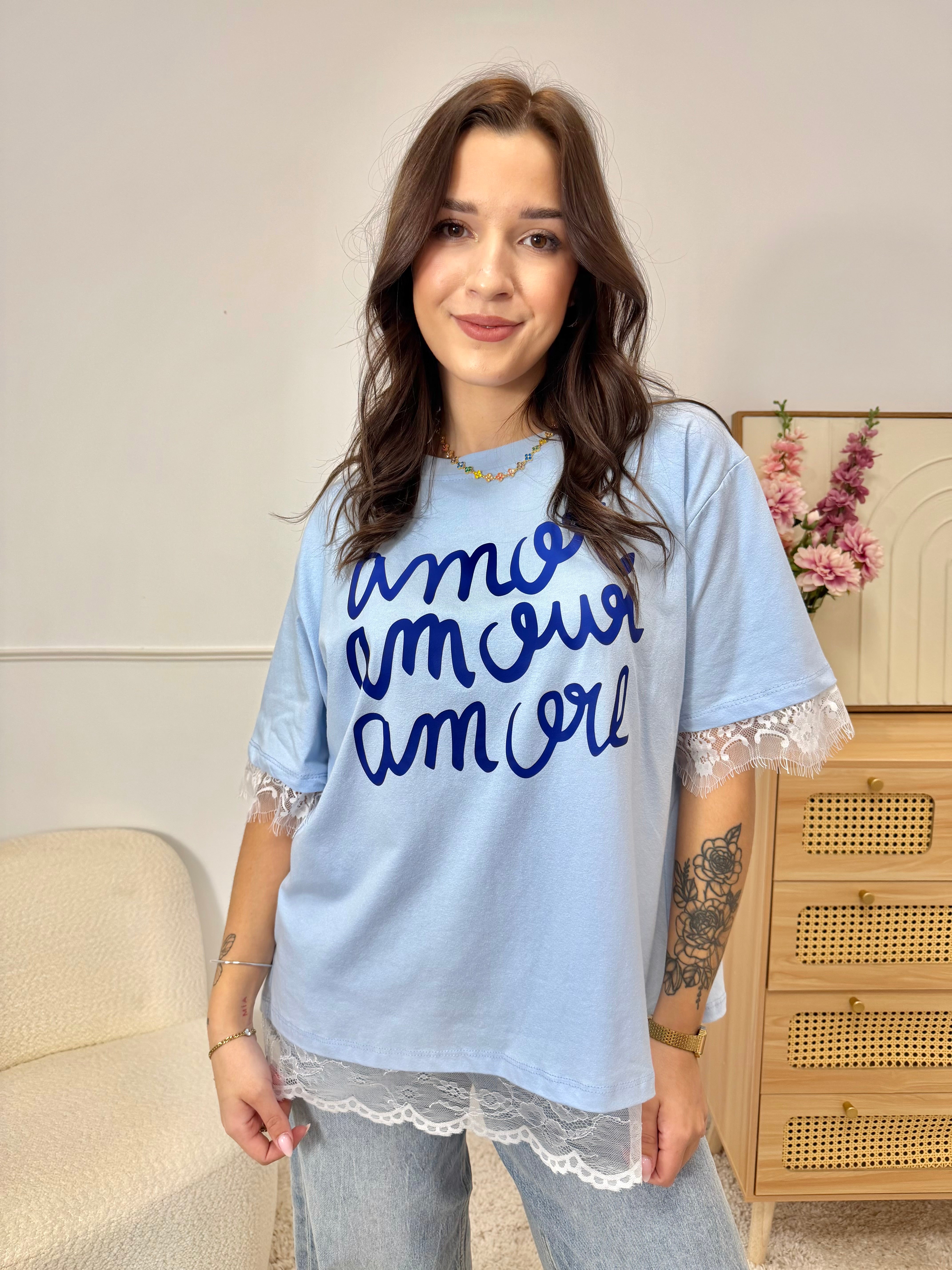 T-Shirt AMOUR Dentelle Bleu