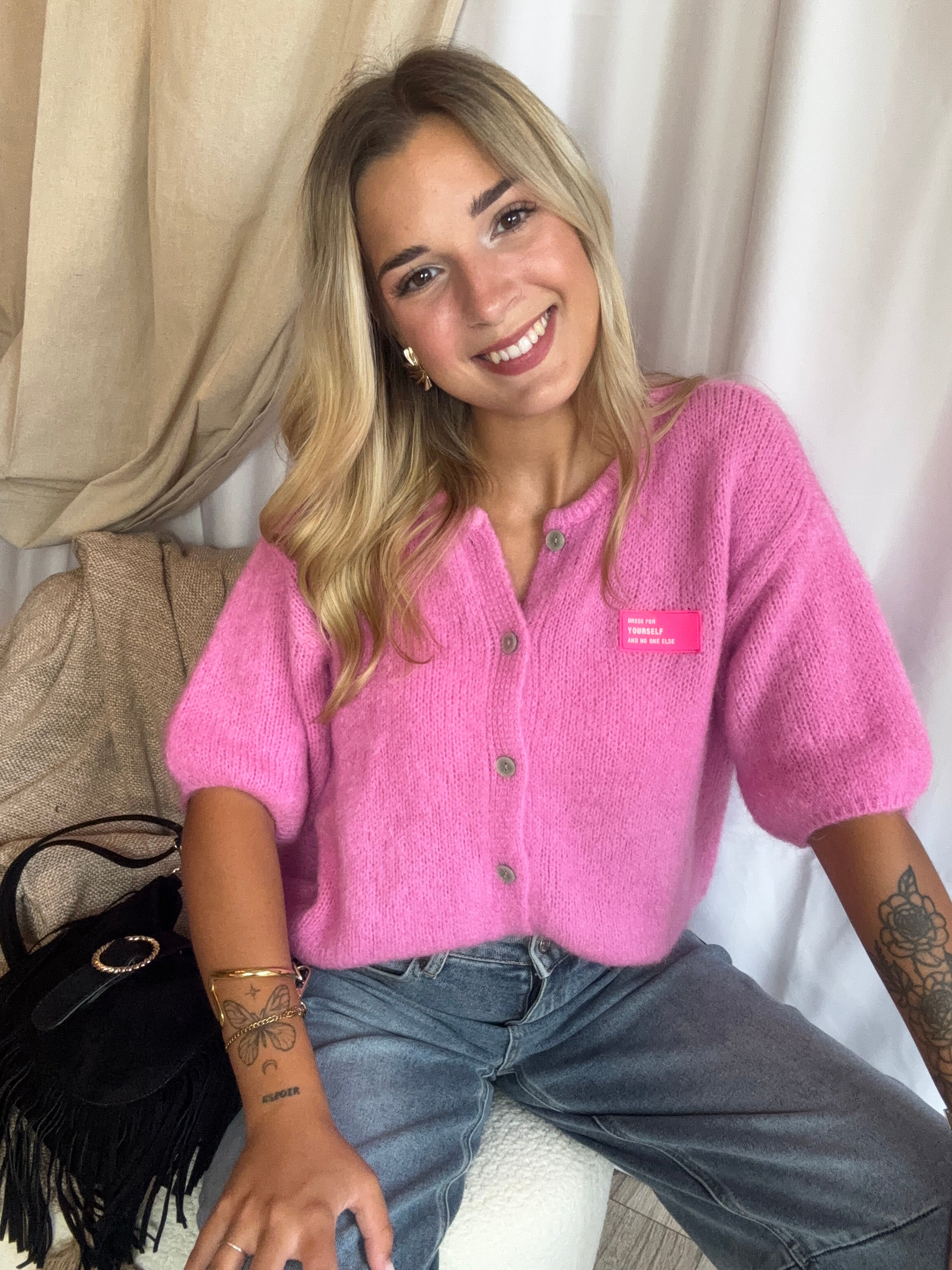 Gilet Boutonné Rose