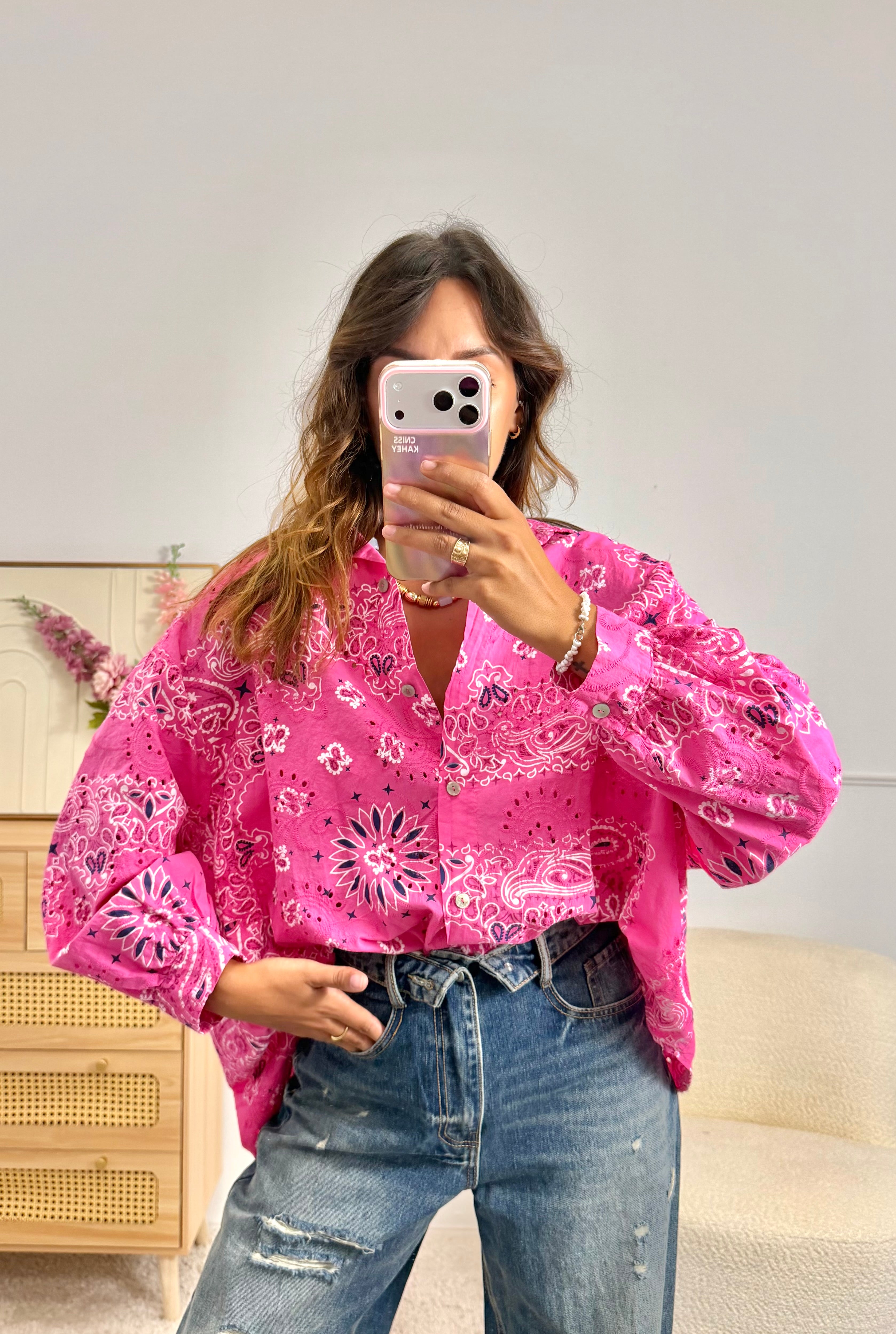 Chemise Mandal Brodé fuchsia