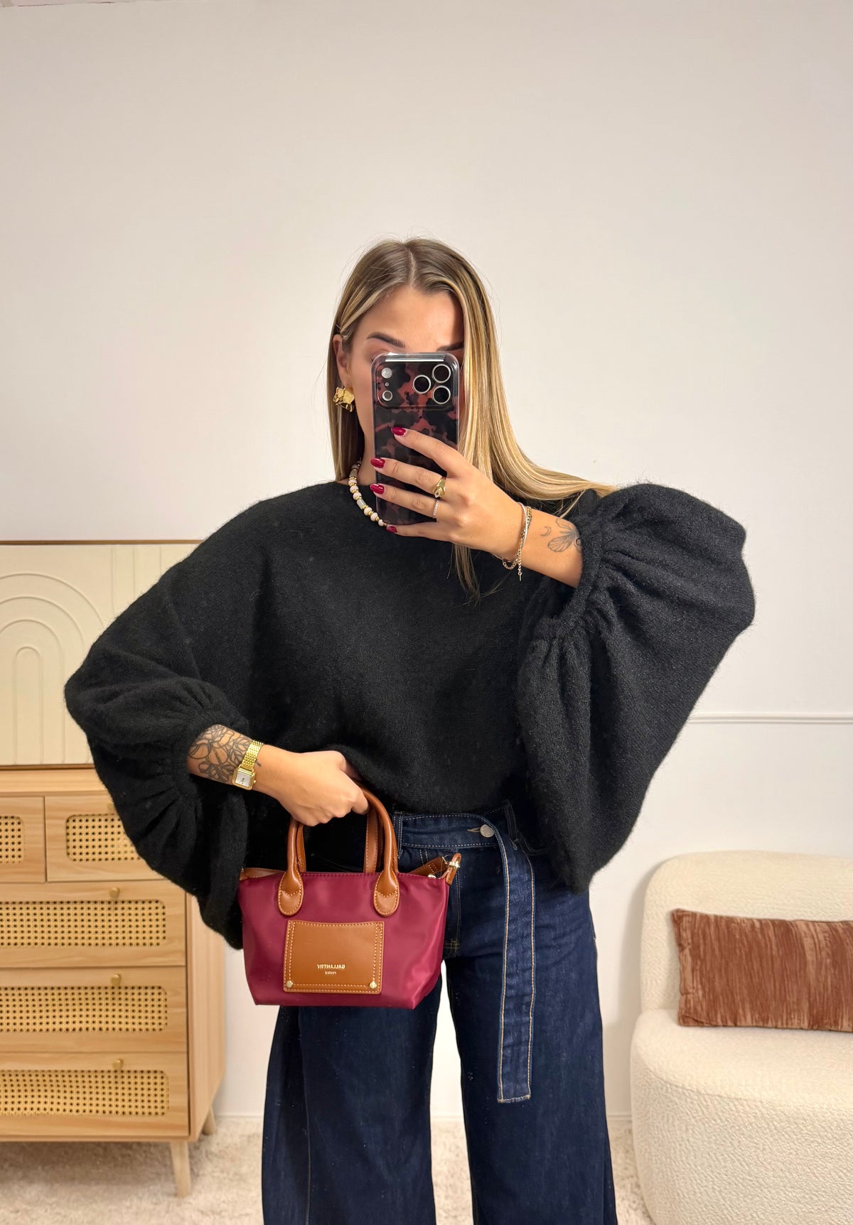 Pull manches ballon Noir