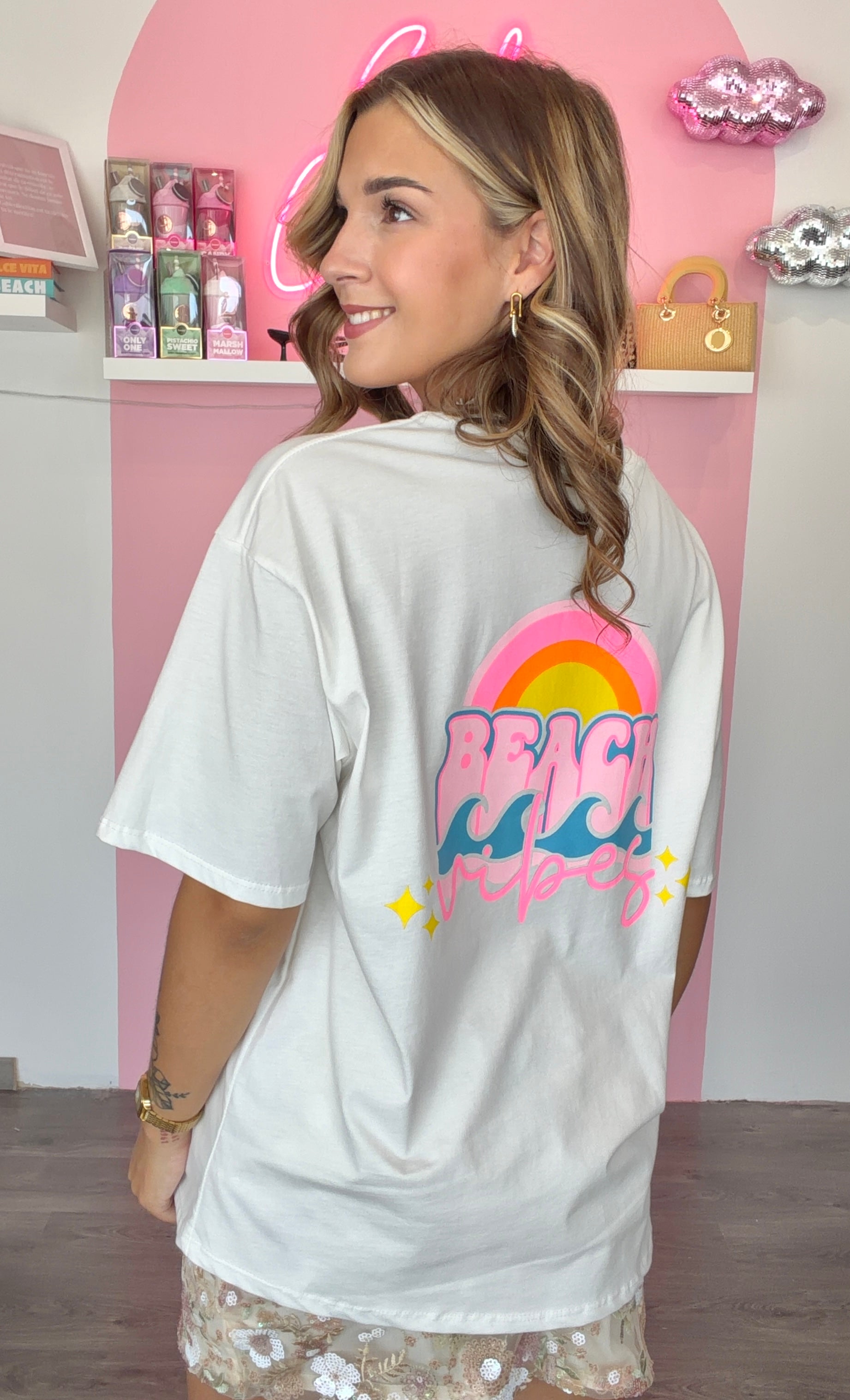 T-Shirt BEACH VIBES blanc