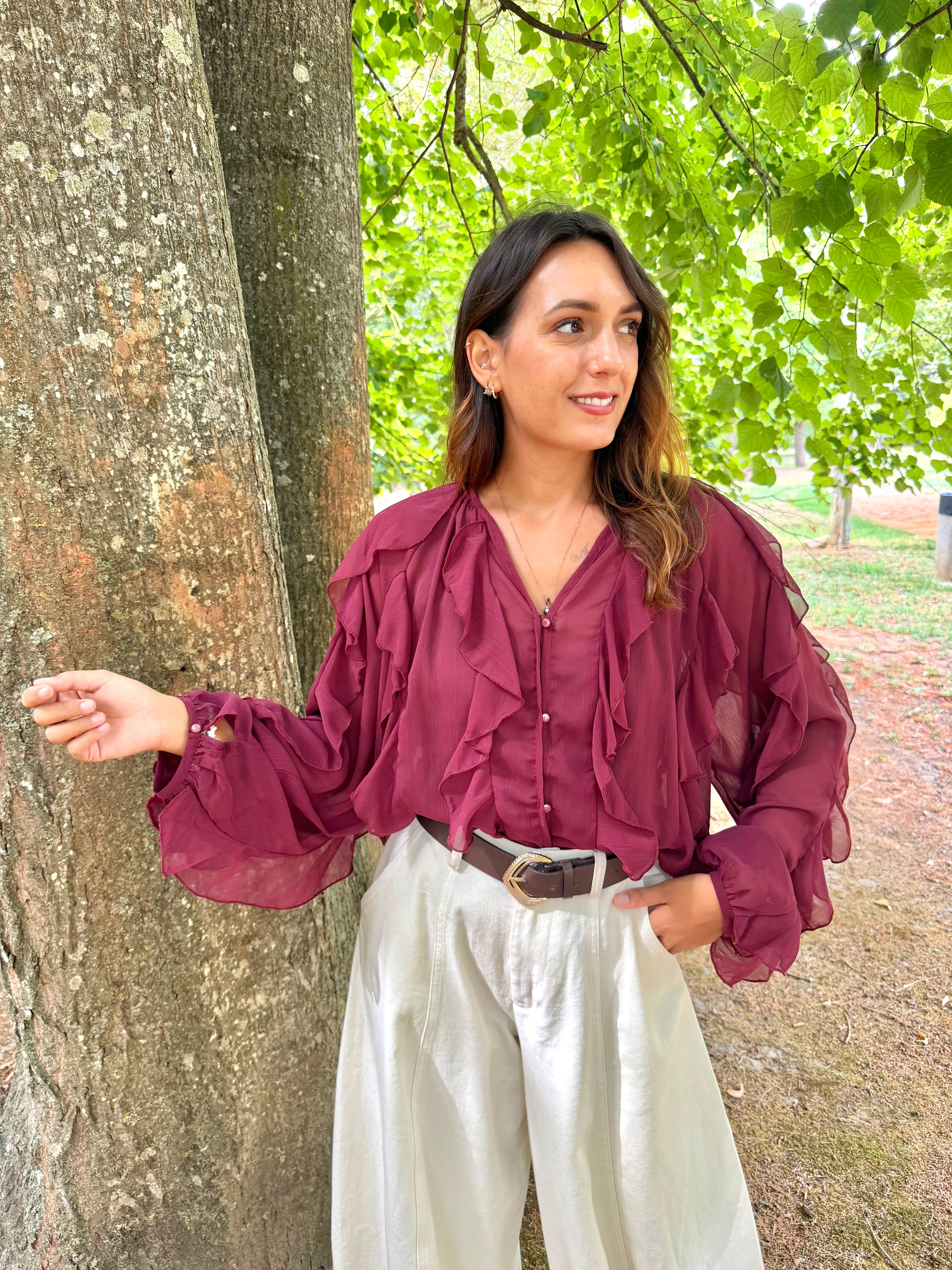 Blouse à Volants Bordeaux