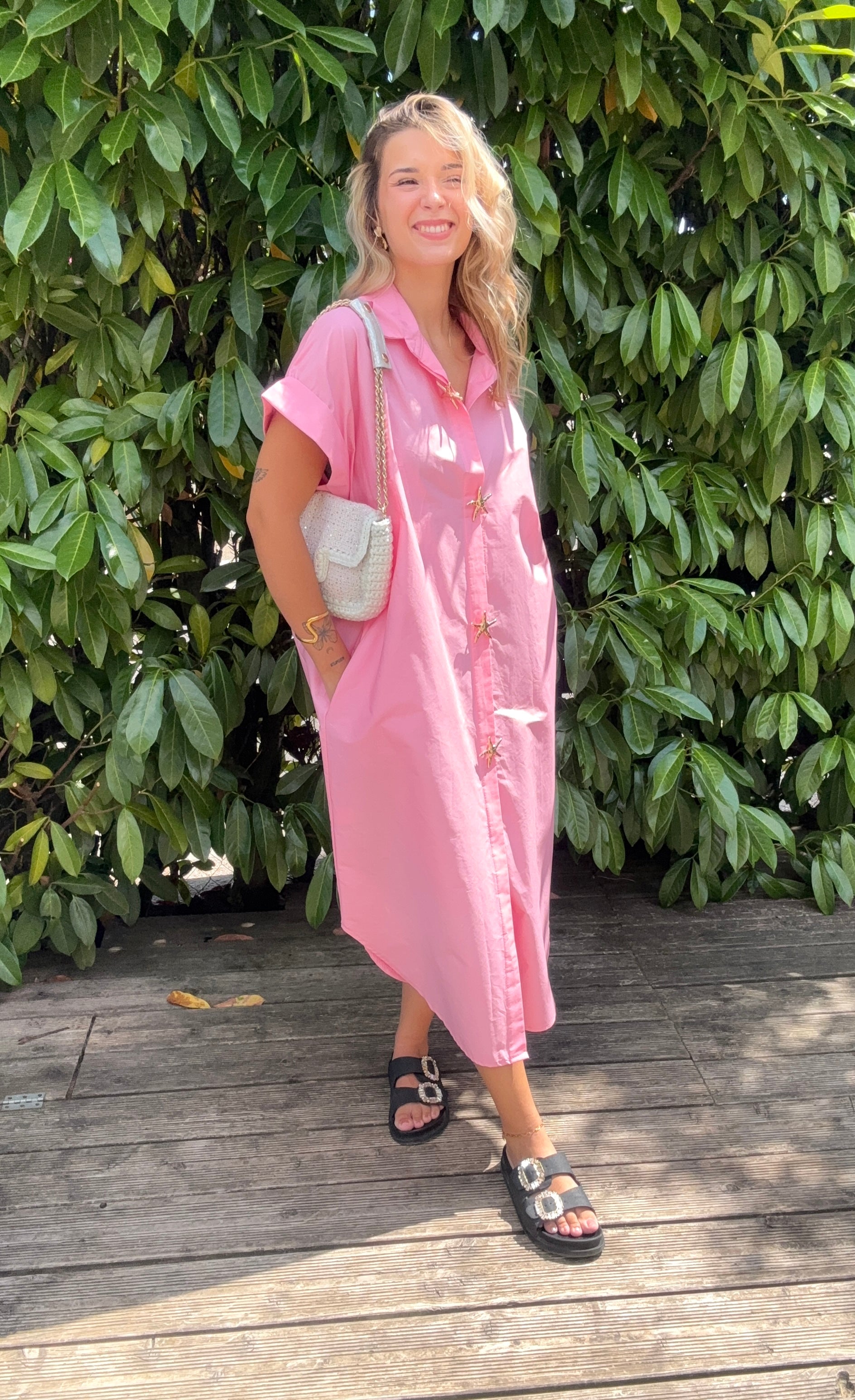 Robe Chemise avec Broches Rose
