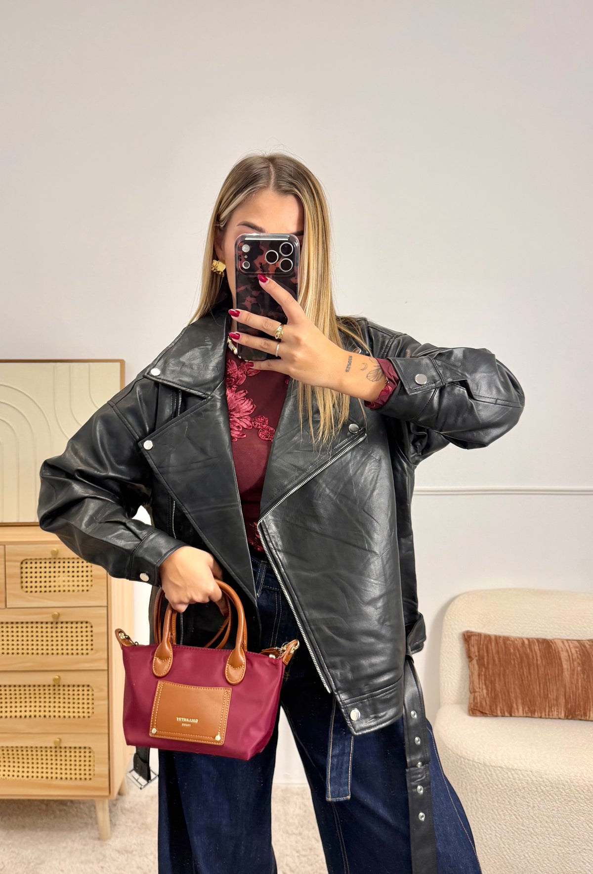 Veste Perfecto similicuir noir & ceinture