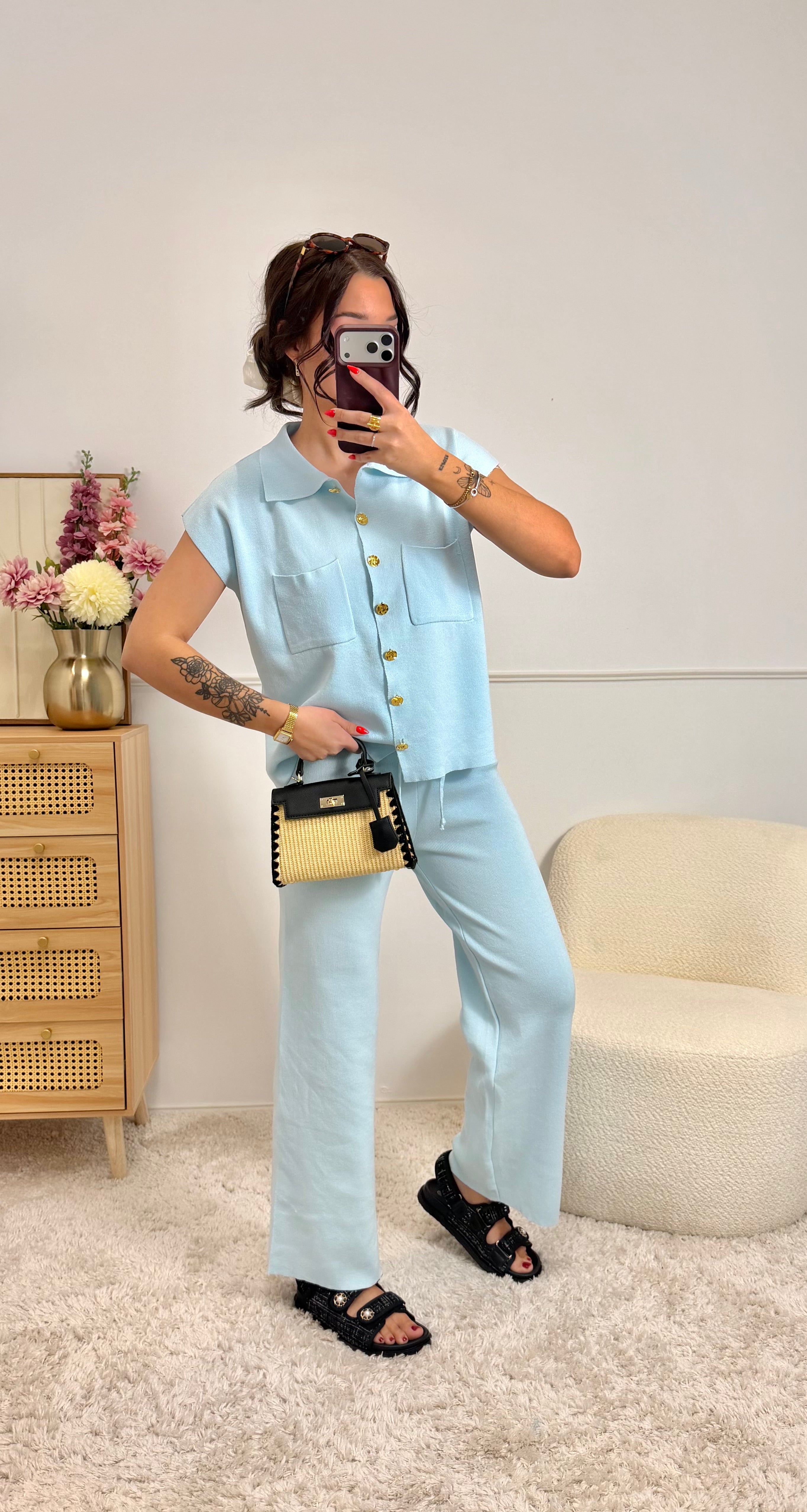 Ensemble Maille Casual Bleu Ciel