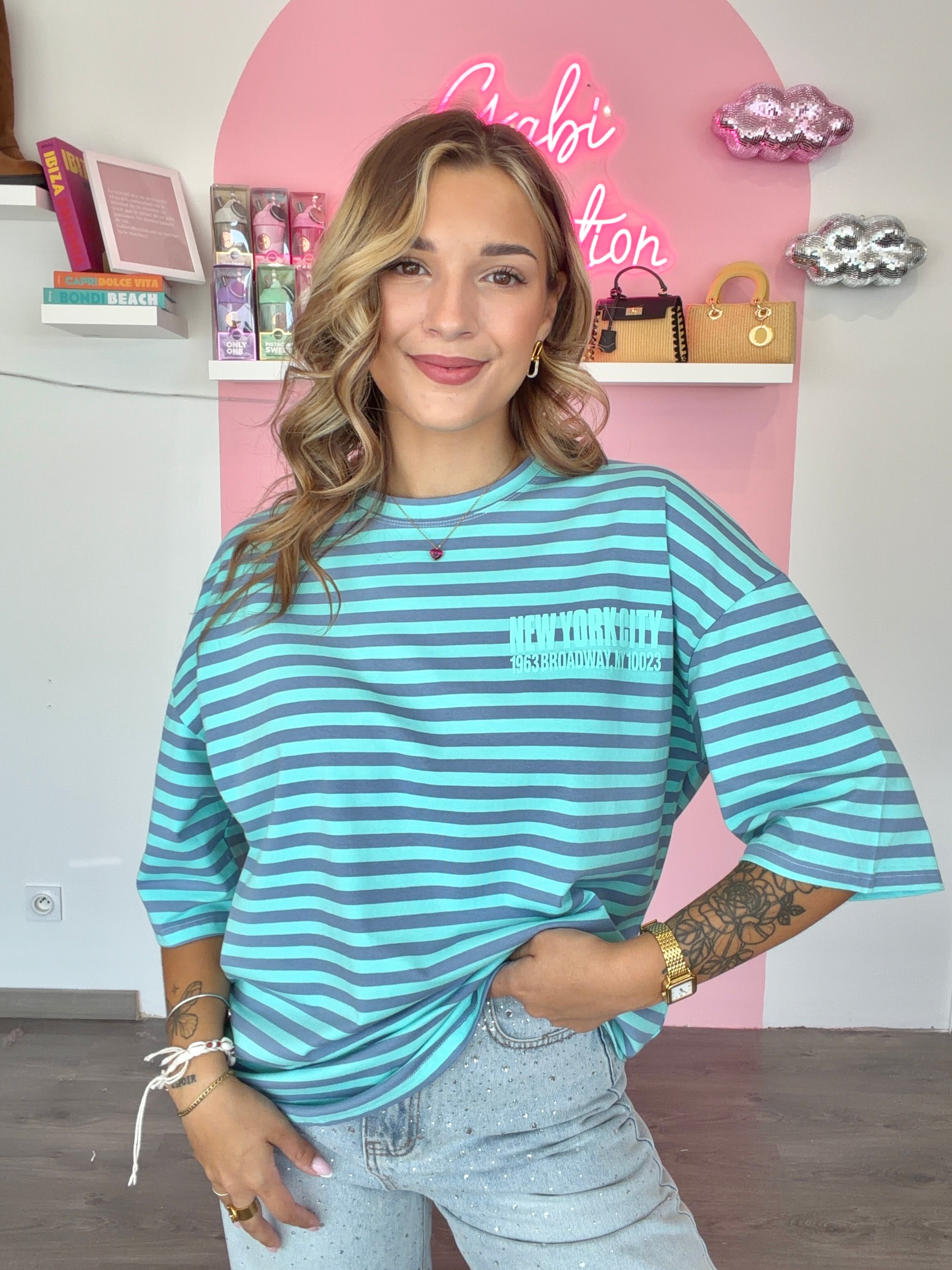 T-Shirt Rayé Turquoise