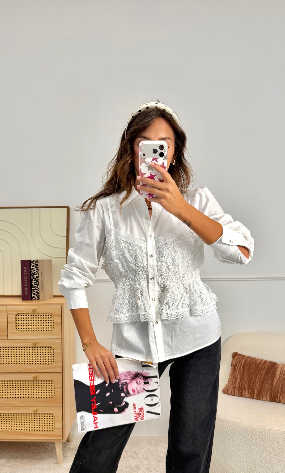 Chemise Top Dentelle Blanc