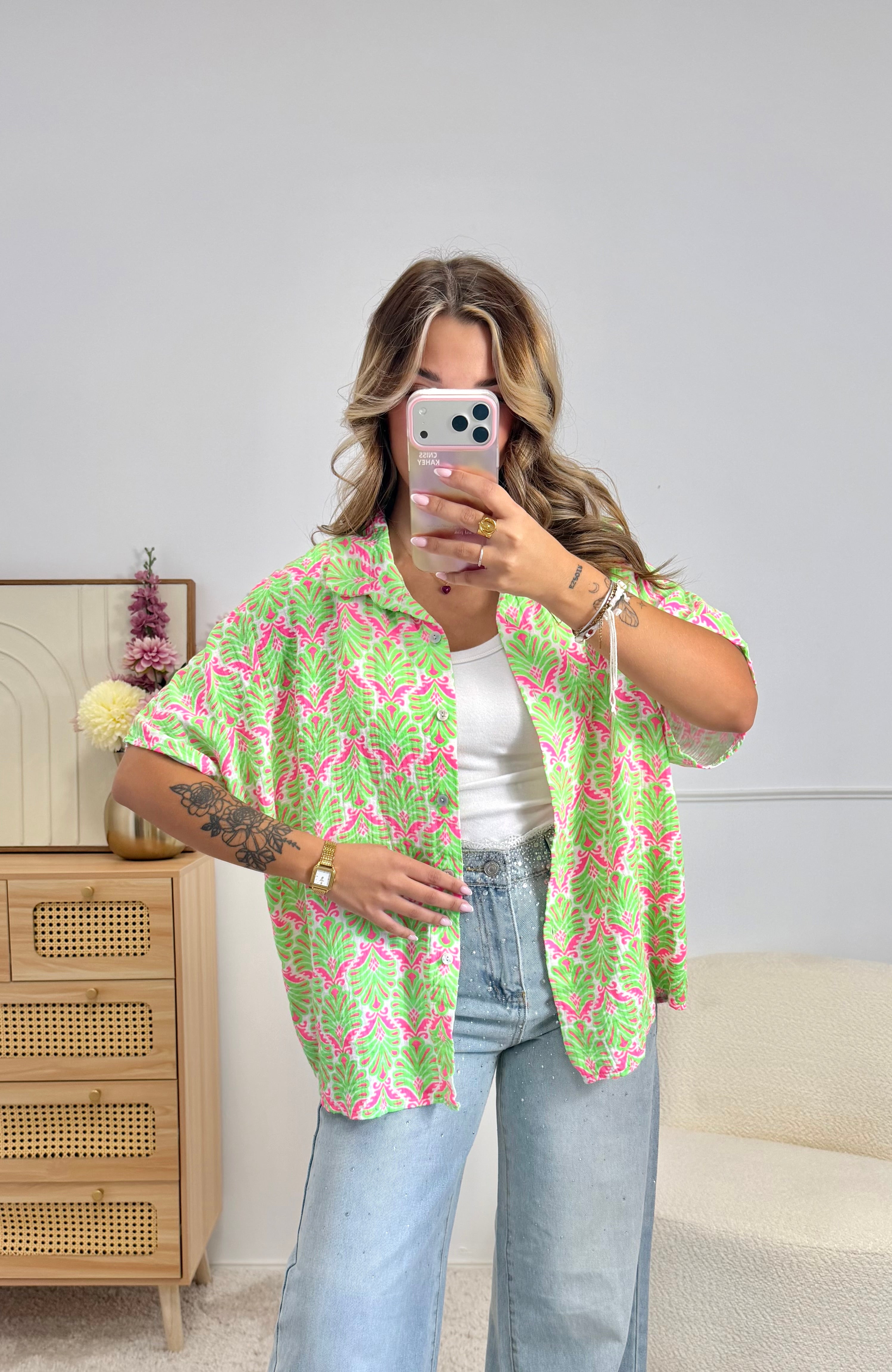 Chemise Motif 100% Coton Vert