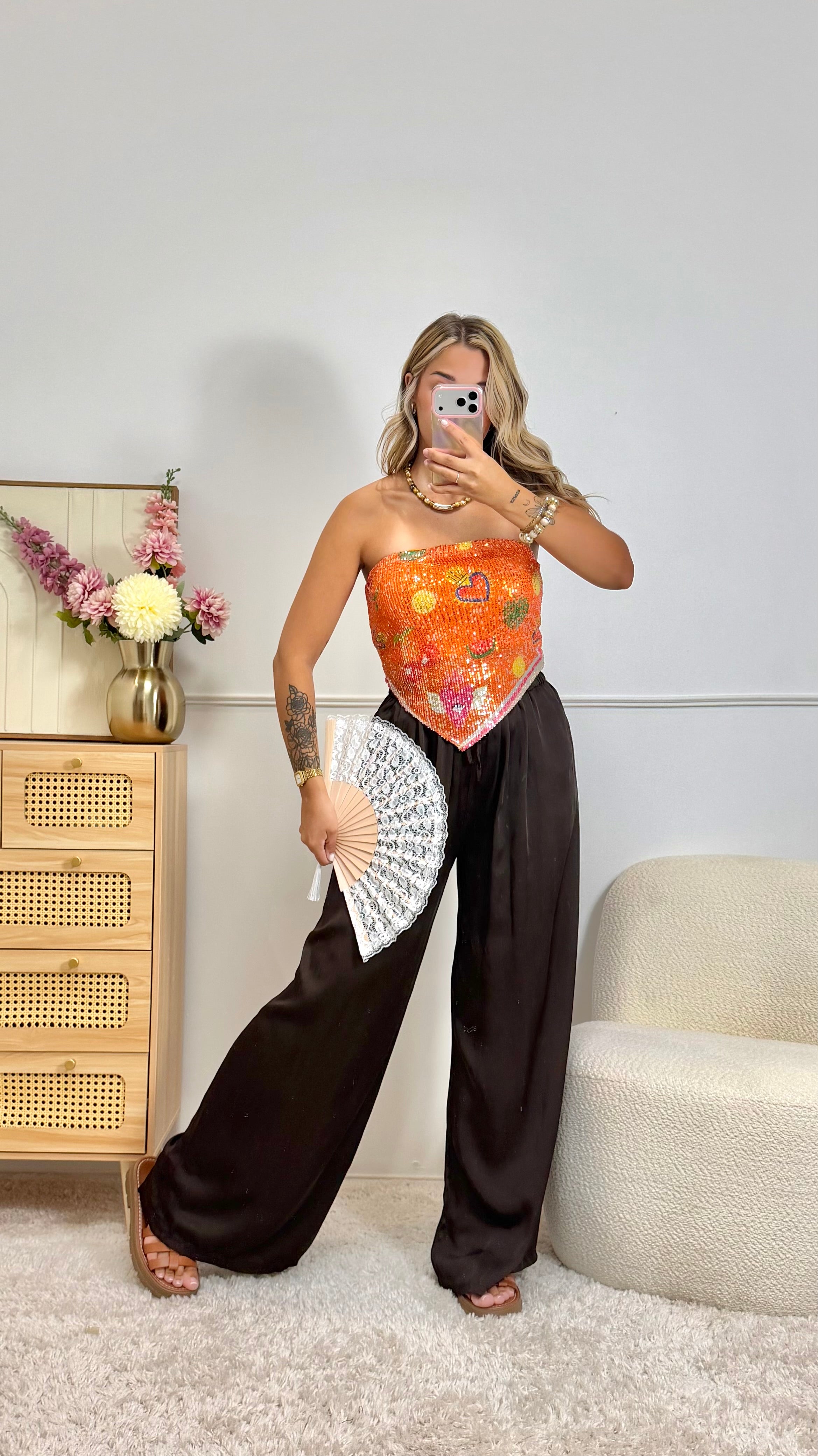 Top Foulard Sequin orange