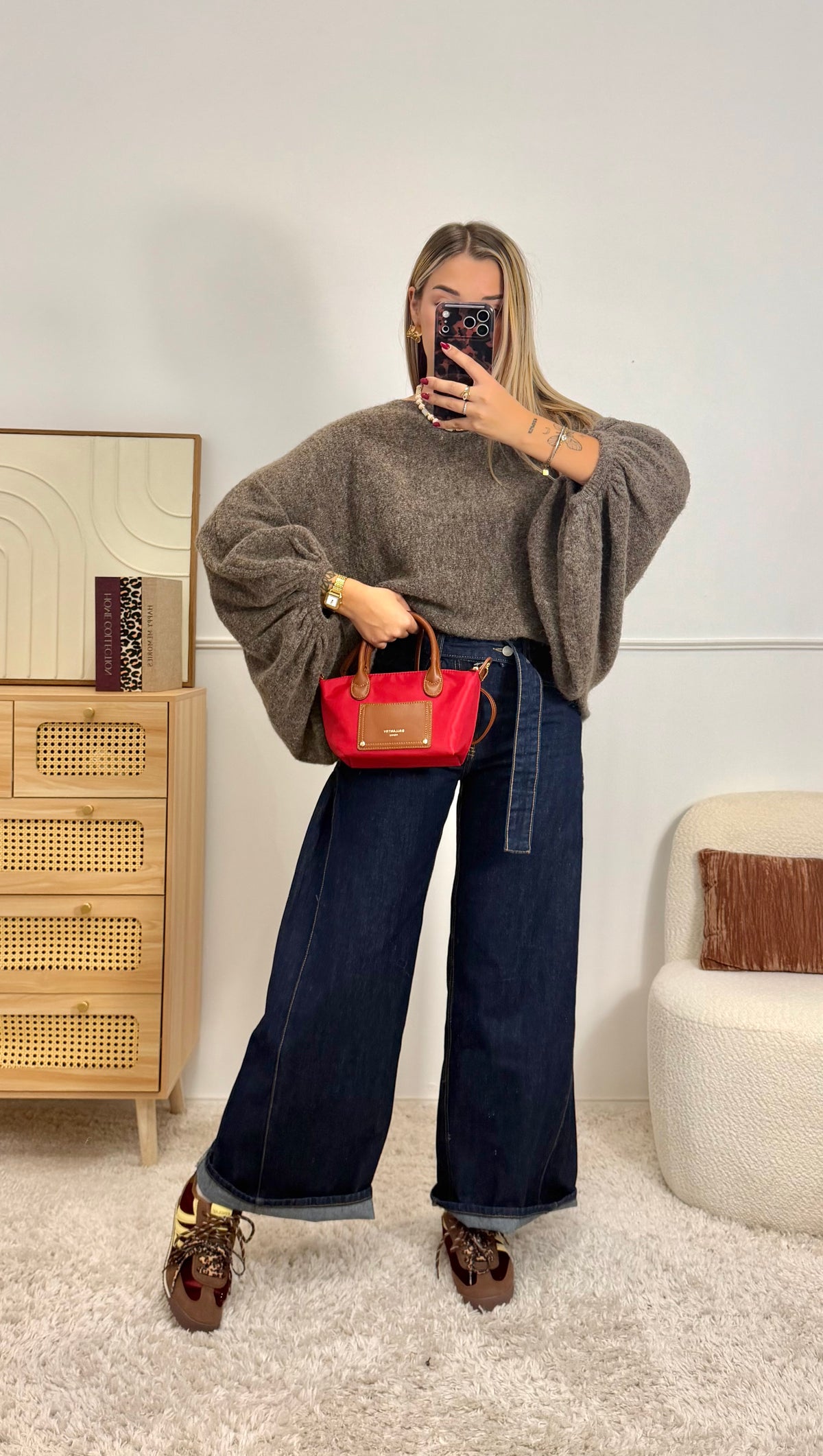 Pull manches ballon Marron clair
