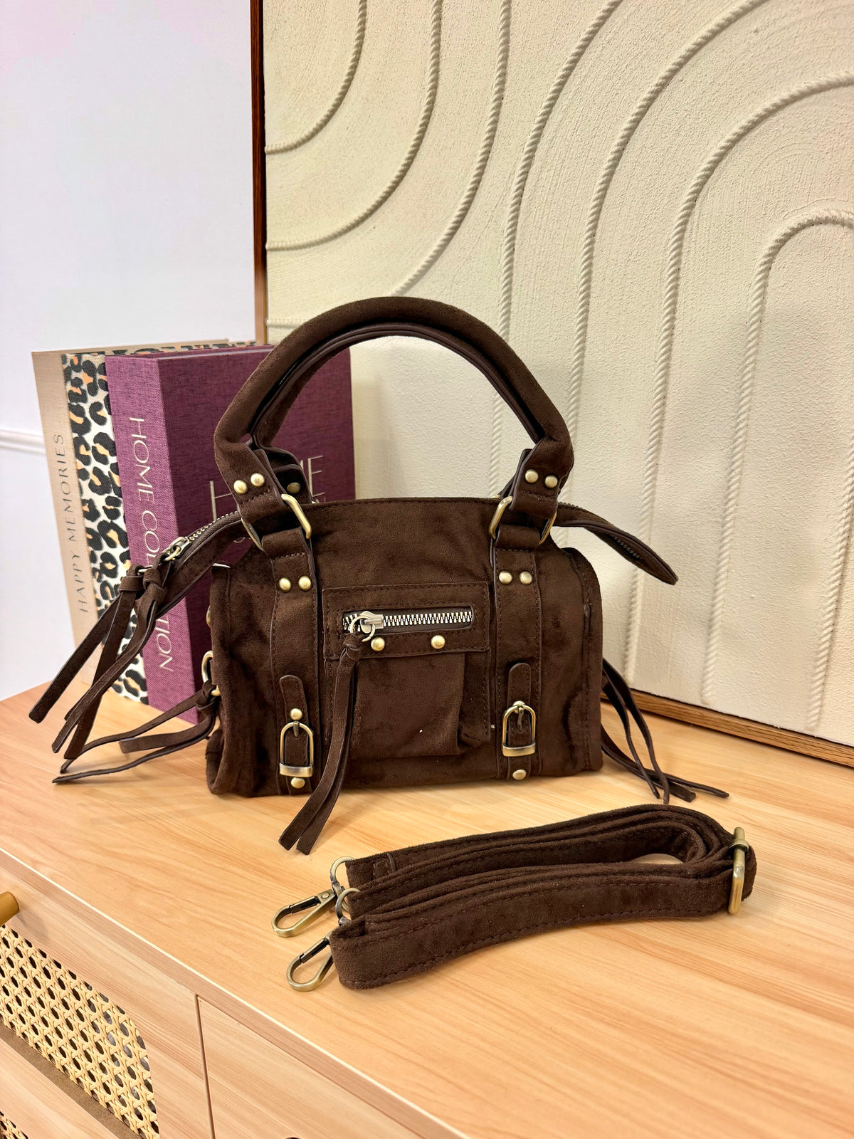 Sac bandoulière suédine choco