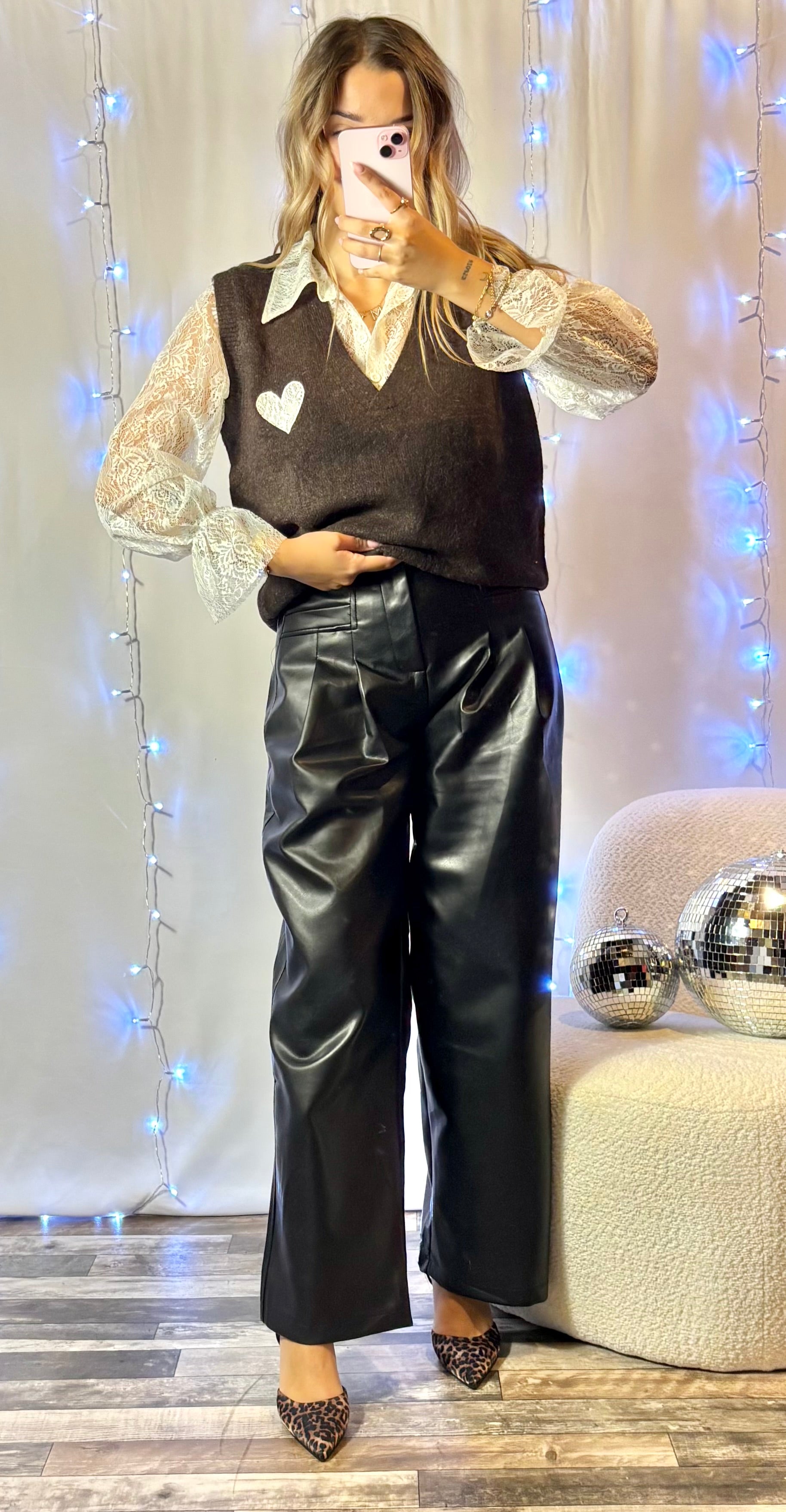 Pull Manches Dentelle Chocolat