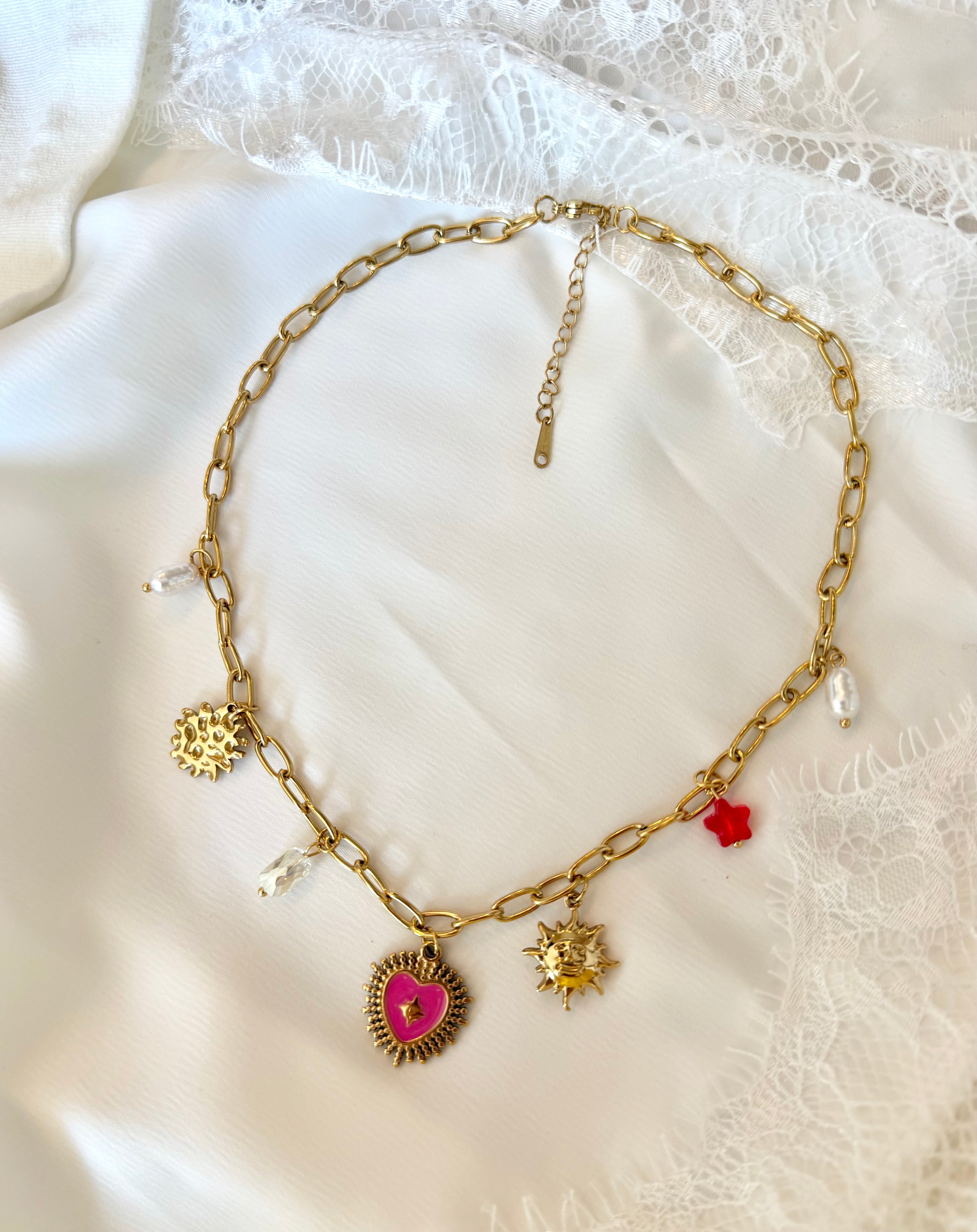 Collier Coeur Rose