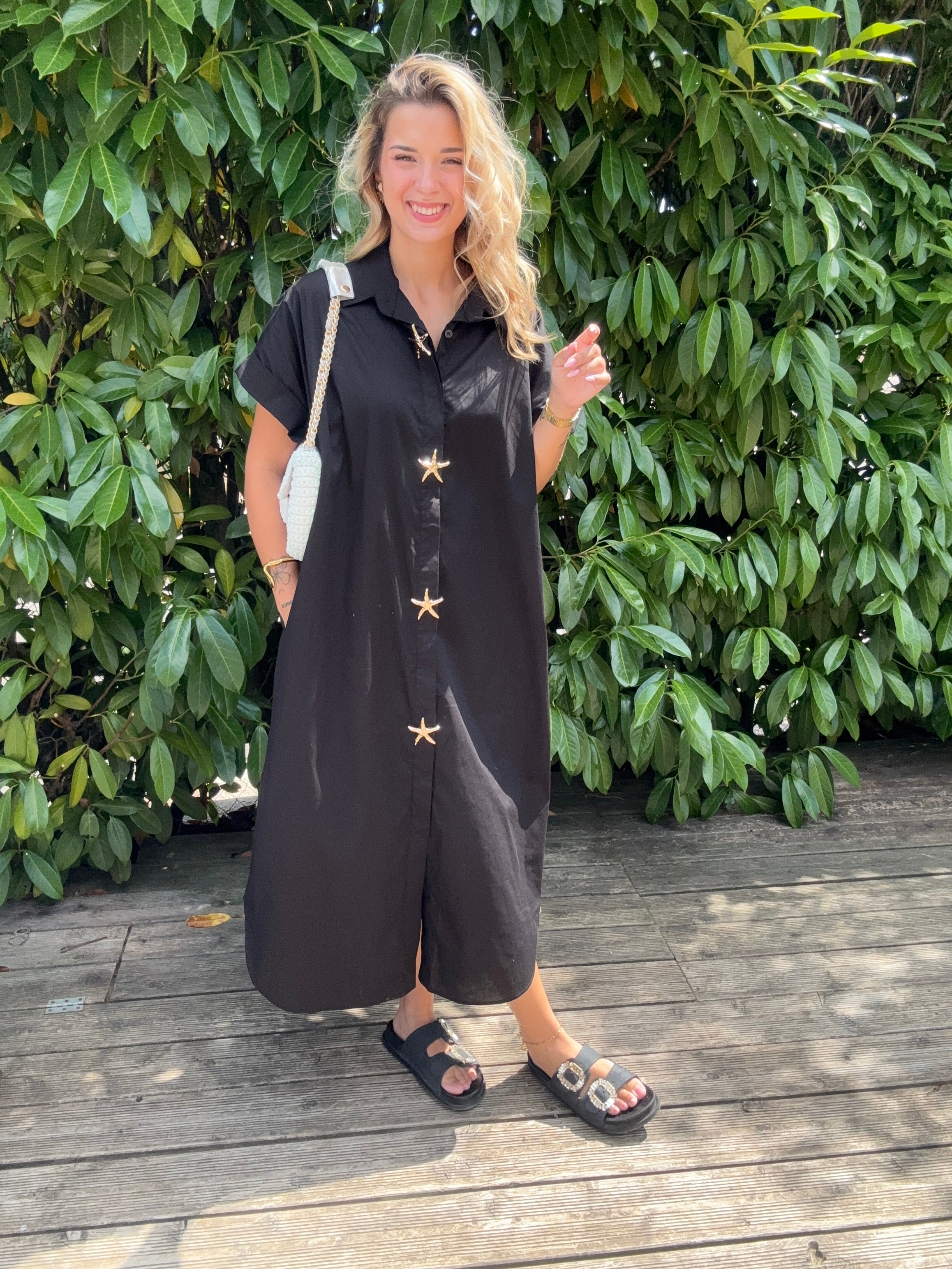 Robe Chemise avec Broches Noir
