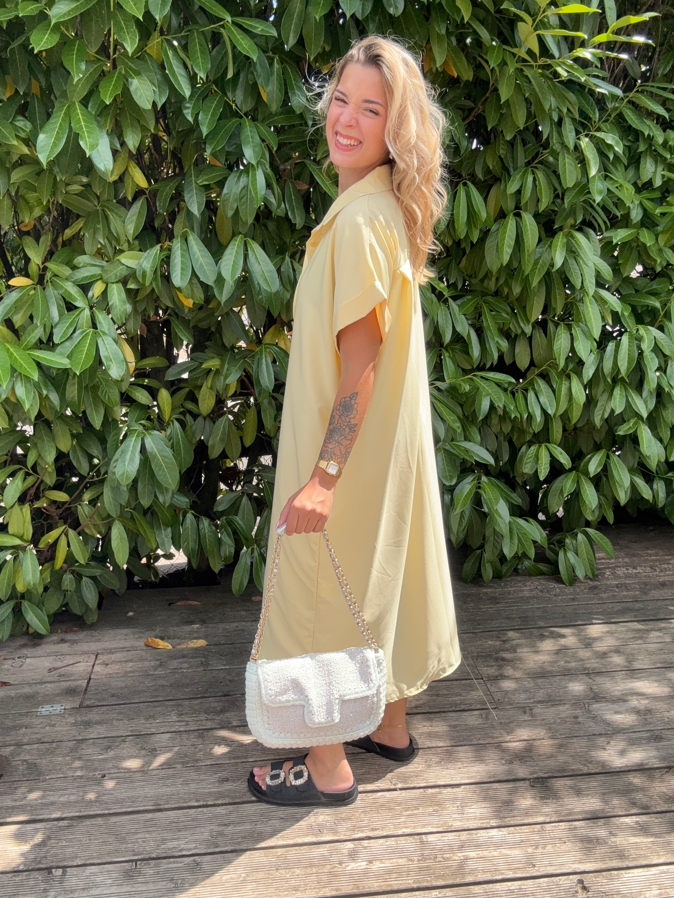Robe Chemise avec Broches Jaune